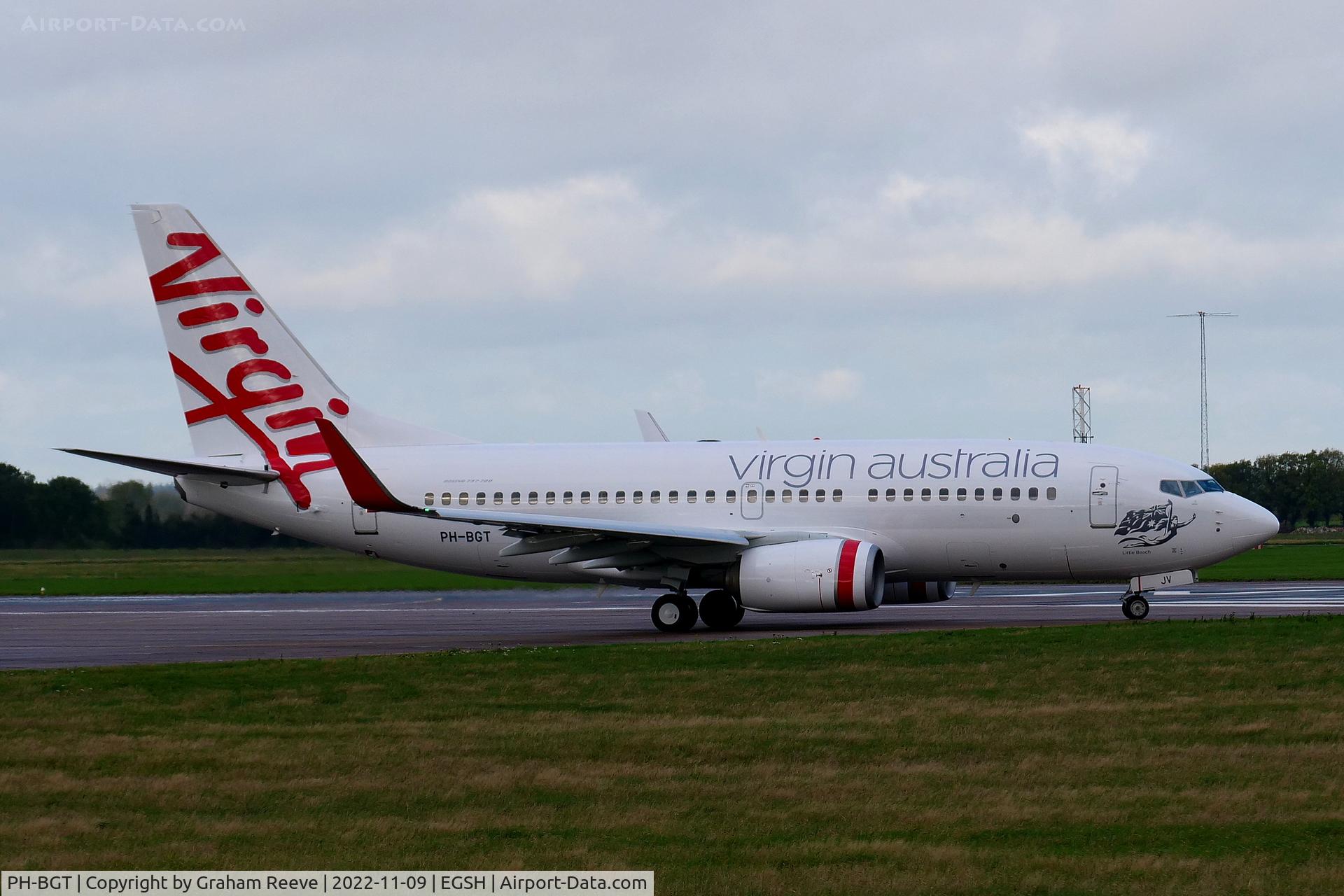 PH-BGT, 2011 Boeing 737-7K2 C/N 38634, Departing from Norwich.