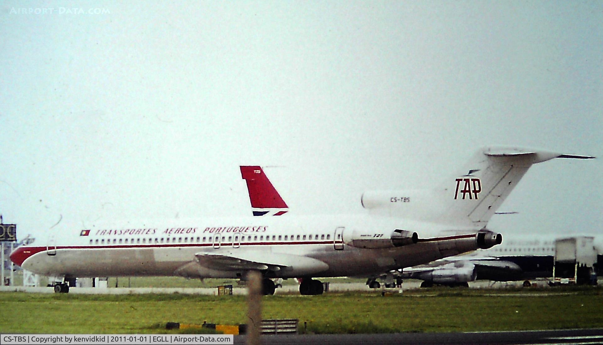 CS-TBS, 1974 Boeing 727-282 C/N 20973, At Heathrow. Copied from slide.