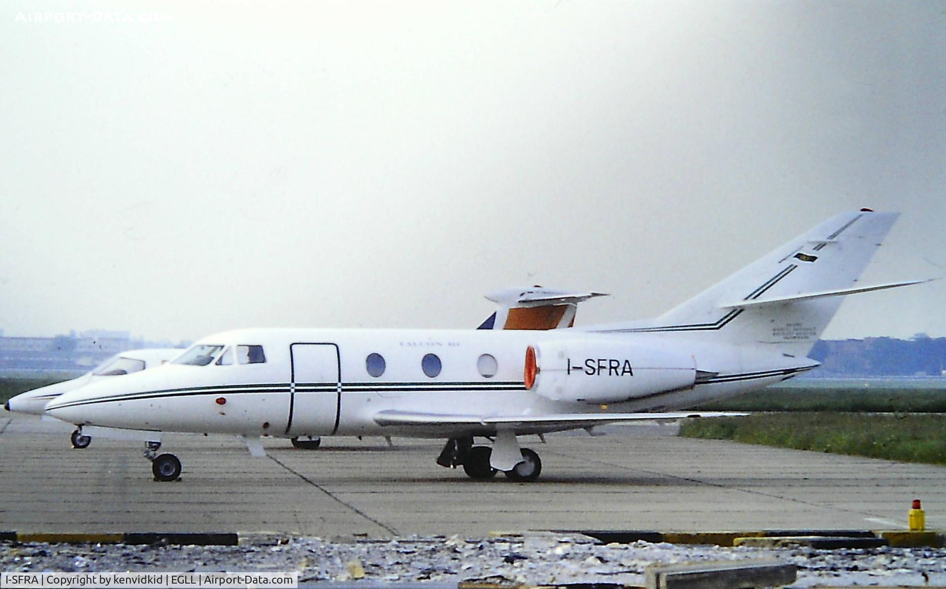 I-SFRA, Dassault Falcon 10 C/N 00000000, At Heathrow. Copied from slide.