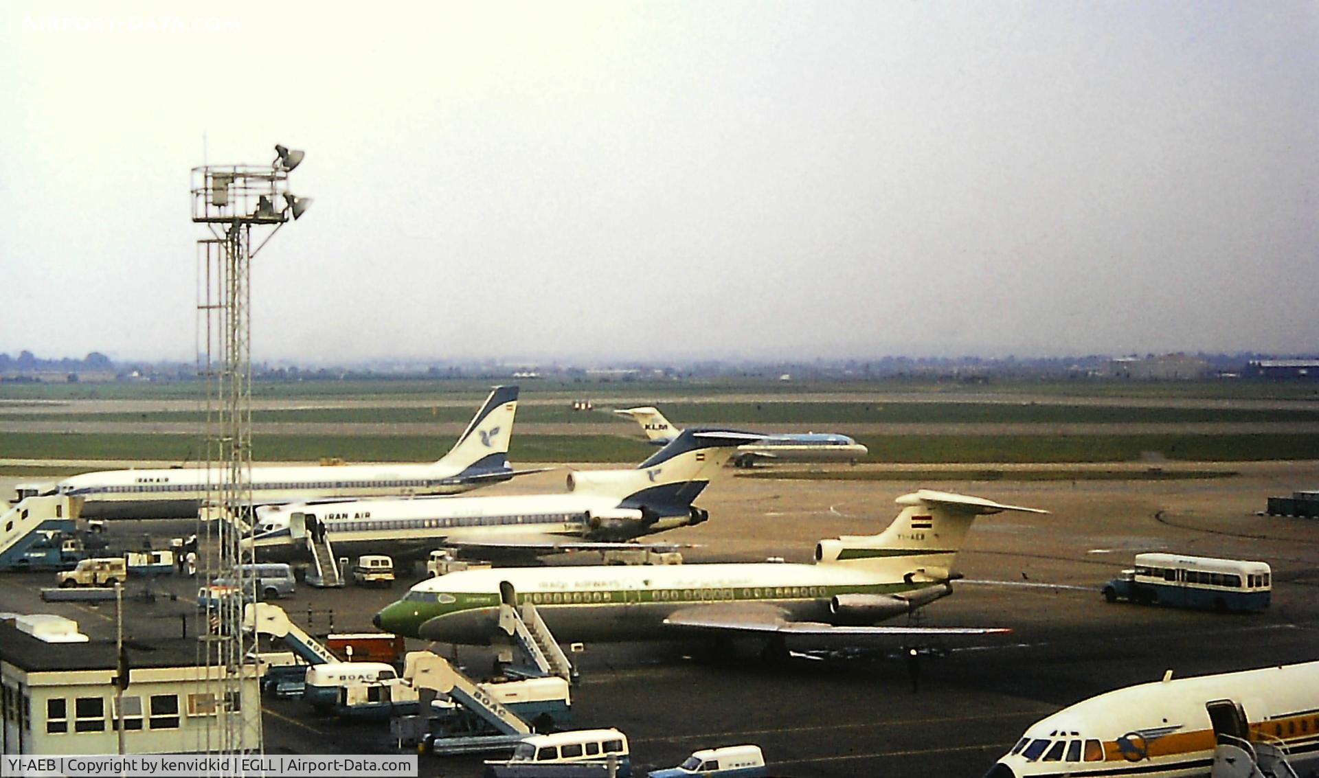 YI-AEB, 1966 Hawker Siddeley HS.121 Trident 1E C/N 2127, At Heathrow. Copied from slide.