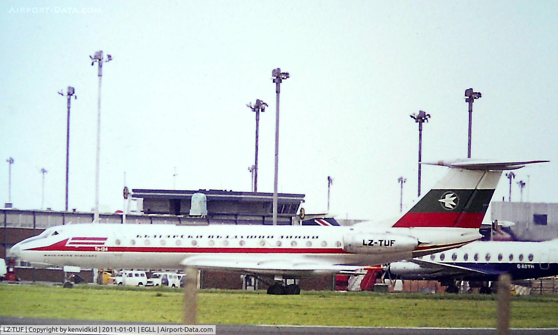 LZ-TUF, 1970 Tupolev Tu-134 C/N 0918, At Heathrow. Copied from slide.