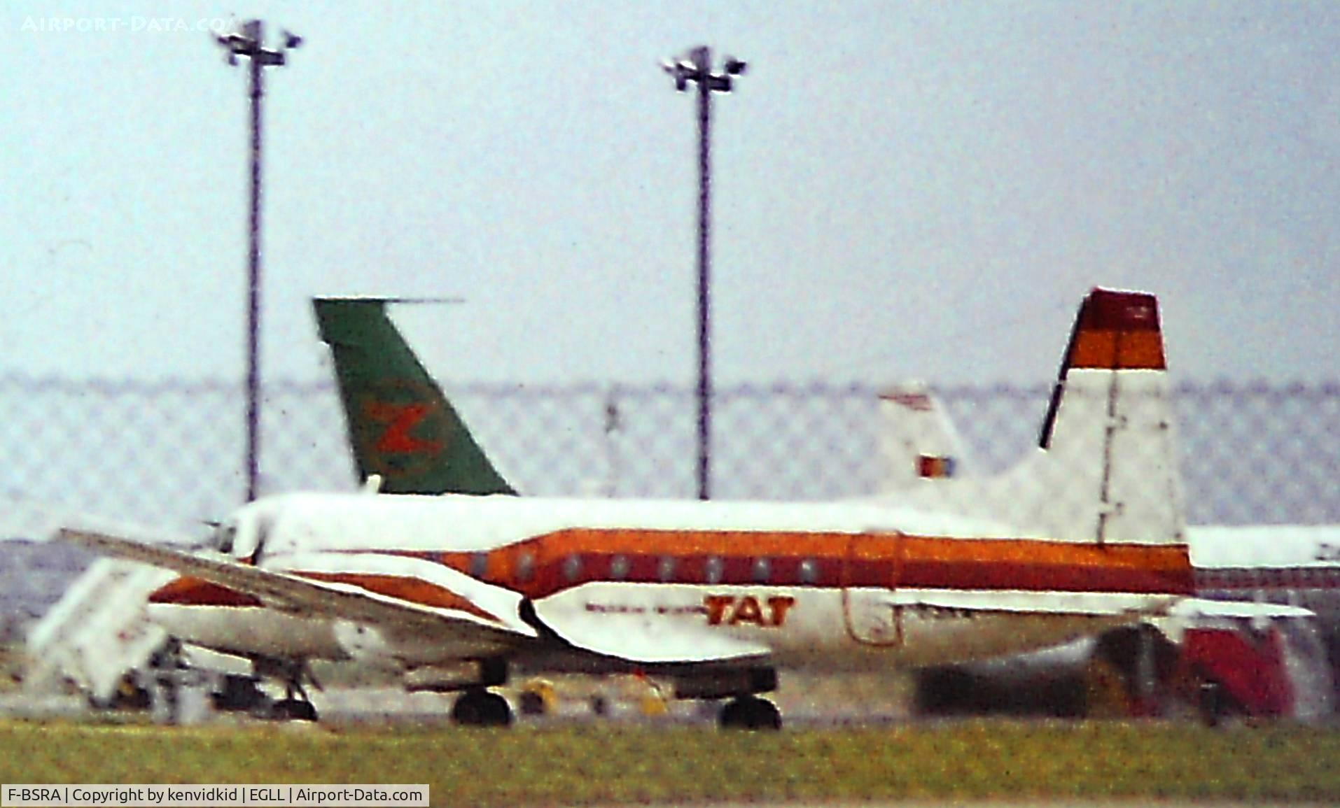 F-BSRA, 1970 Hawker Siddeley HS.748 Series 2A C/N 1678, At Heathrow. Copied from slide.