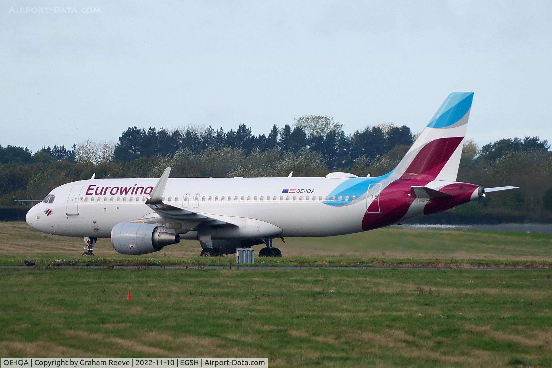 OE-IQA, 2016 Airbus A320-214 C/N 6992, Just landed at Norwich.