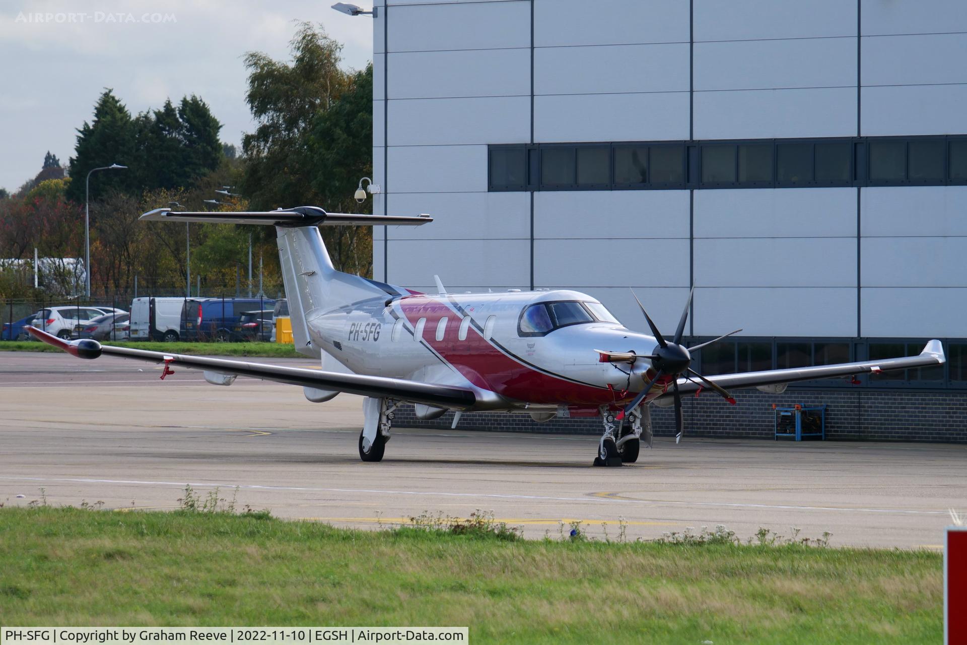 PH-SFG, Pilatus PC-12 NGX C/N 2107, Parked at Norwich.
