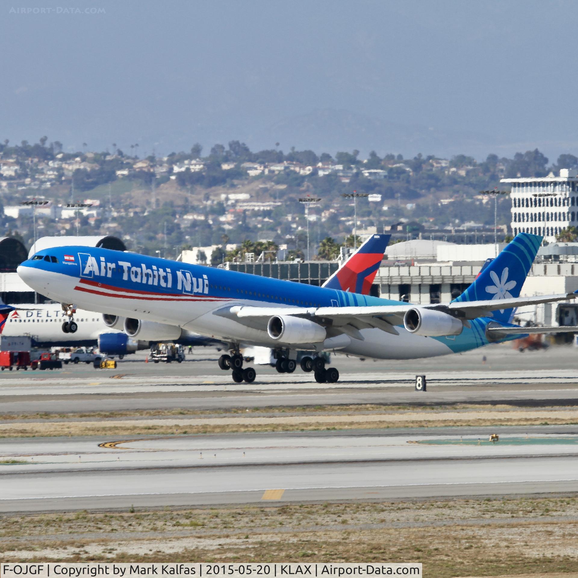 F-OJGF, 2001 Airbus A340-313 C/N 385, Air Tahiti Nui A343, F-OJGF Mangareva departing 25R at LAX