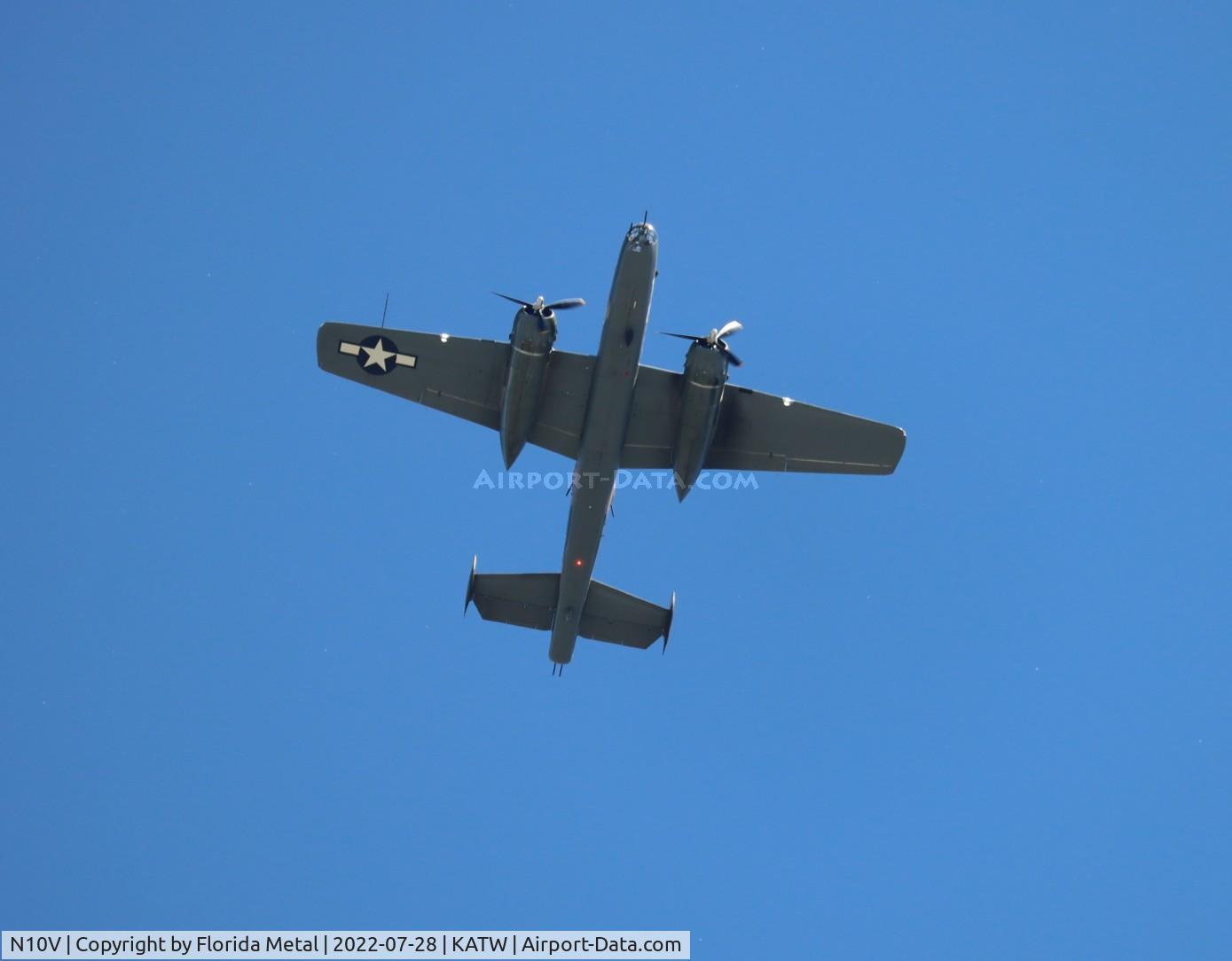 N10V, 1943 North American B-25H Mitchell C/N 98-21433, giving rides out of Appleton flying over OSH 2022