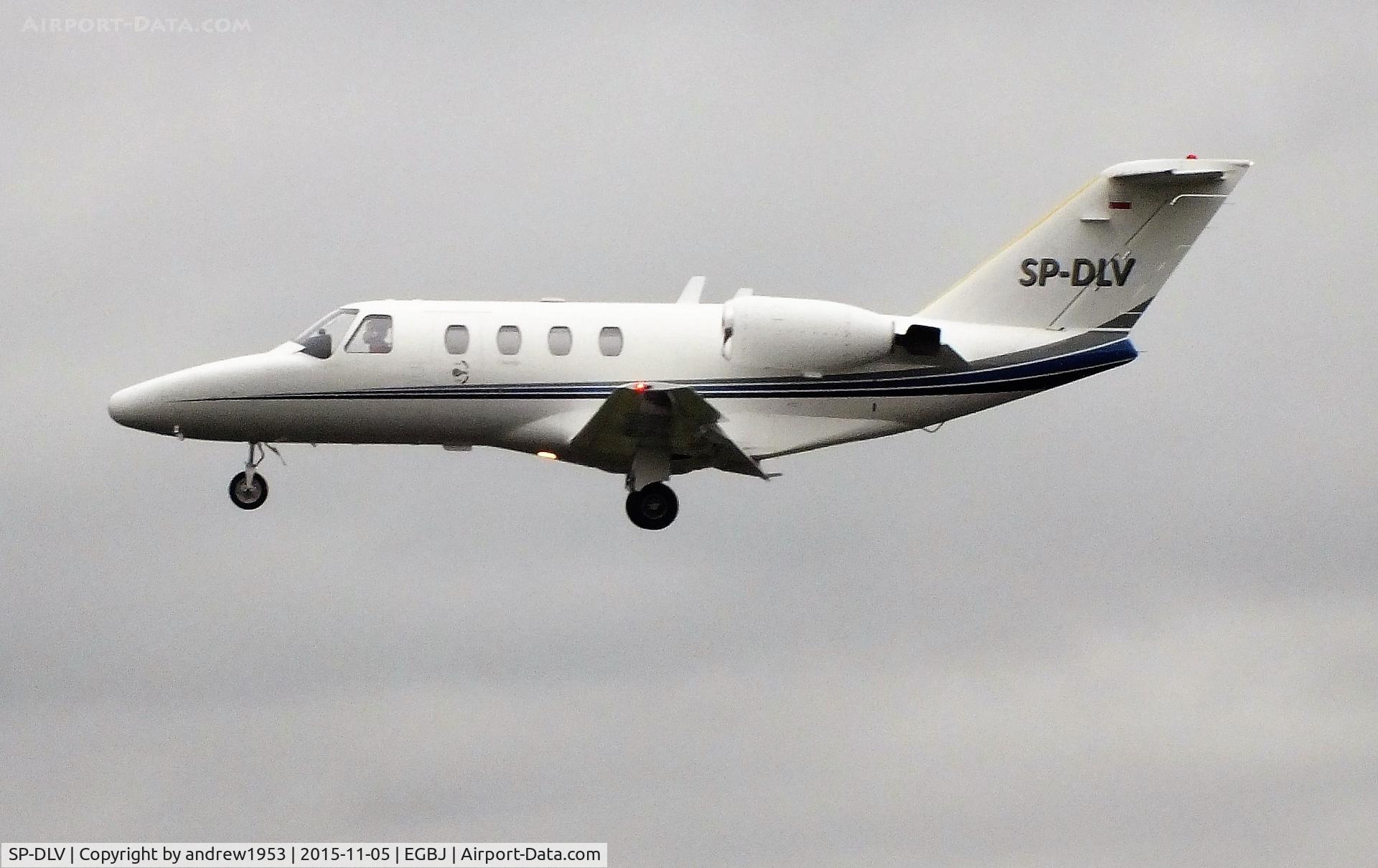SP-DLV, 1998 Cessna 525 CitationJet CJ1 C/N 525-0279, SP-DLV landing at Gloucestershire Airport.