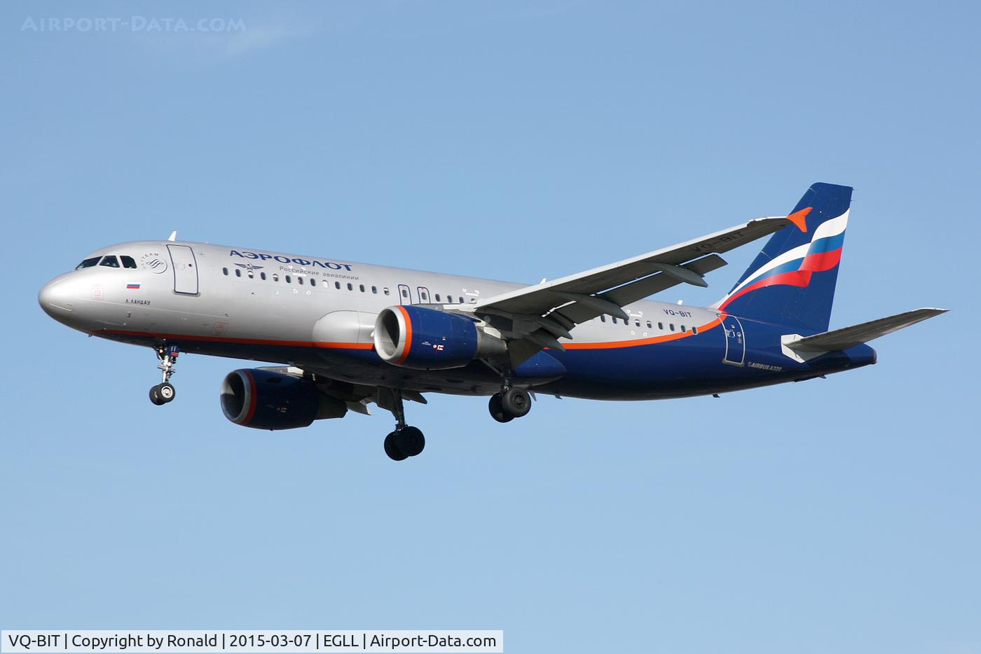 VQ-BIT, 2011 Airbus A320-214 C/N 4656, at lhr