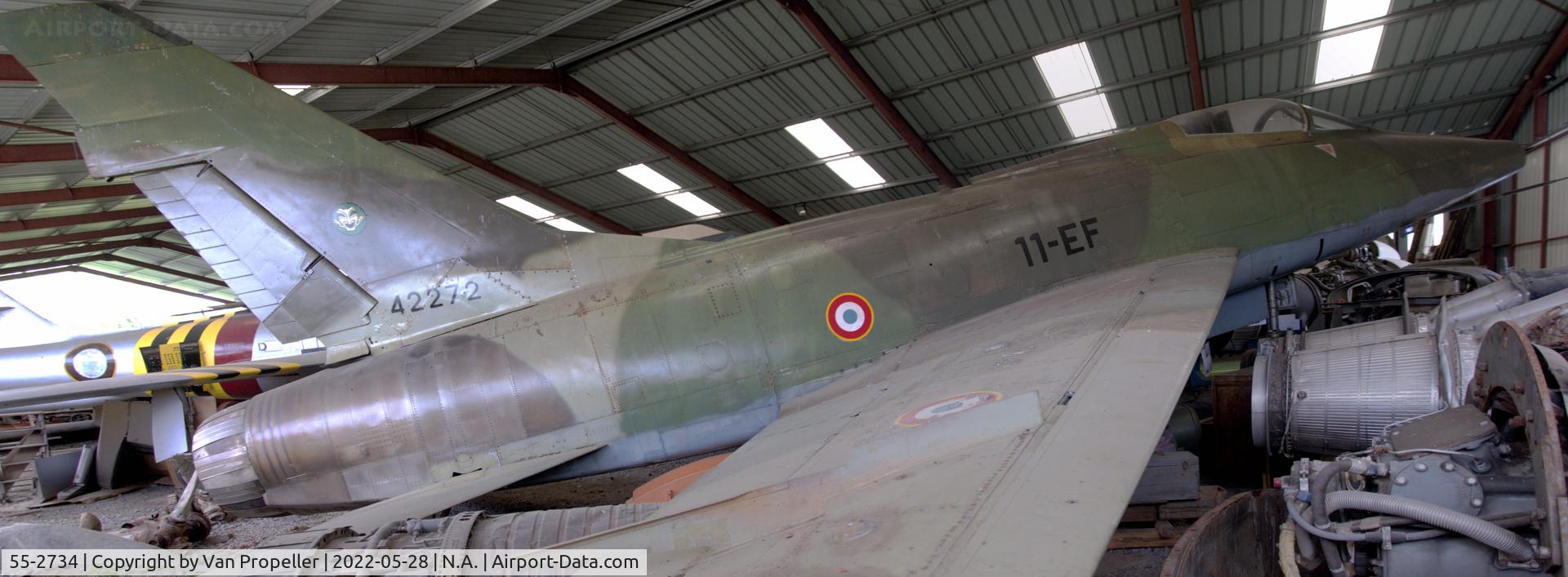 55-2734, 1955 North American F-100D Super Sabre C/N 224-1, French Air Force North American F-100D-35-NH Super Sabre preserved at the Industry and aviation Museum in Albert, France, 2022. Note: registration on its tail is not its real identity.