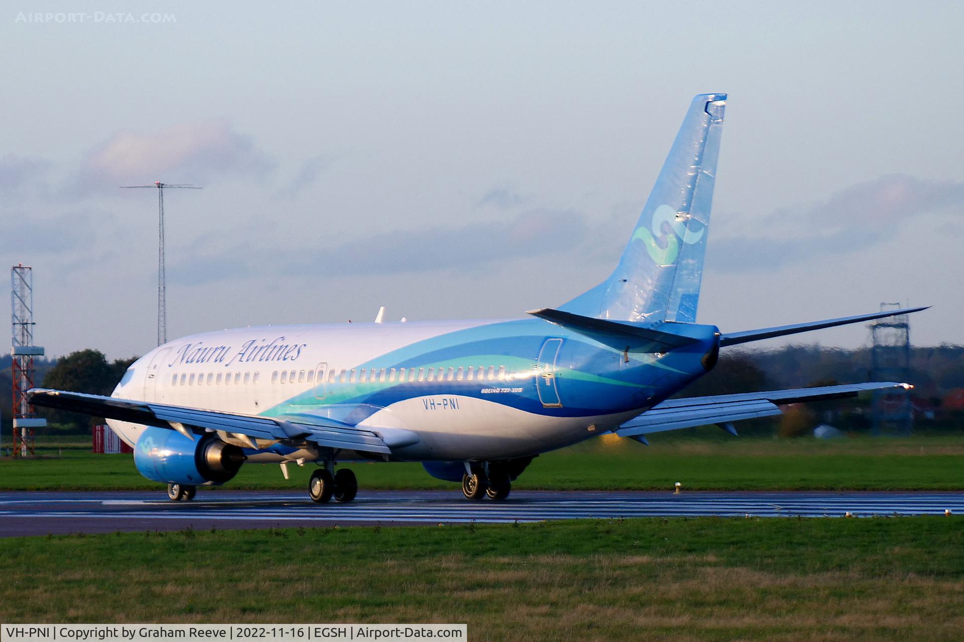 VH-PNI, 1997 Boeing 737-36N C/N 28555, Just landed at Norwich.