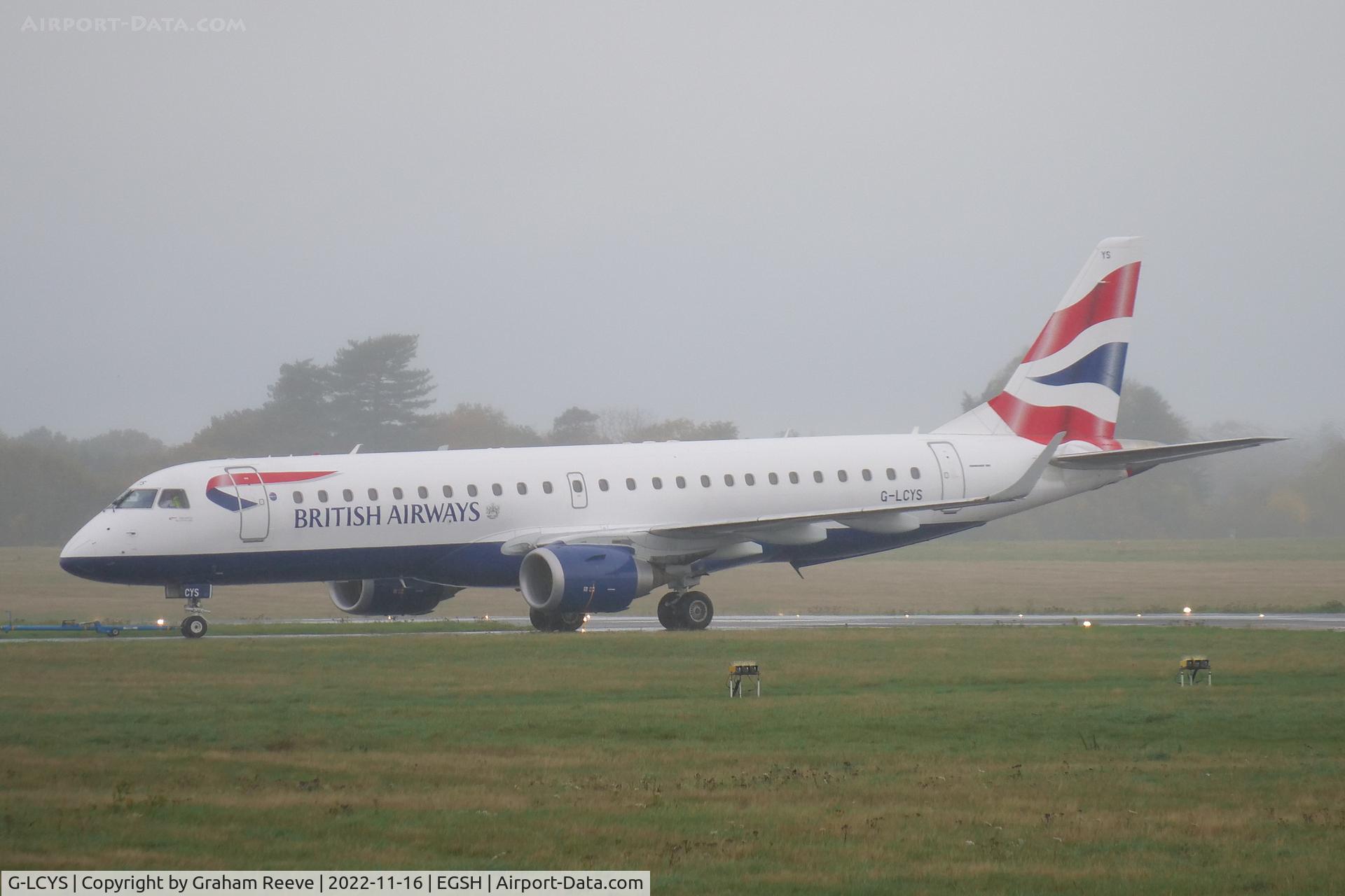 G-LCYS, 2014 Embraer 190SR (ERJ-190-100SR) C/N 19000663, Under tow at Norwich.