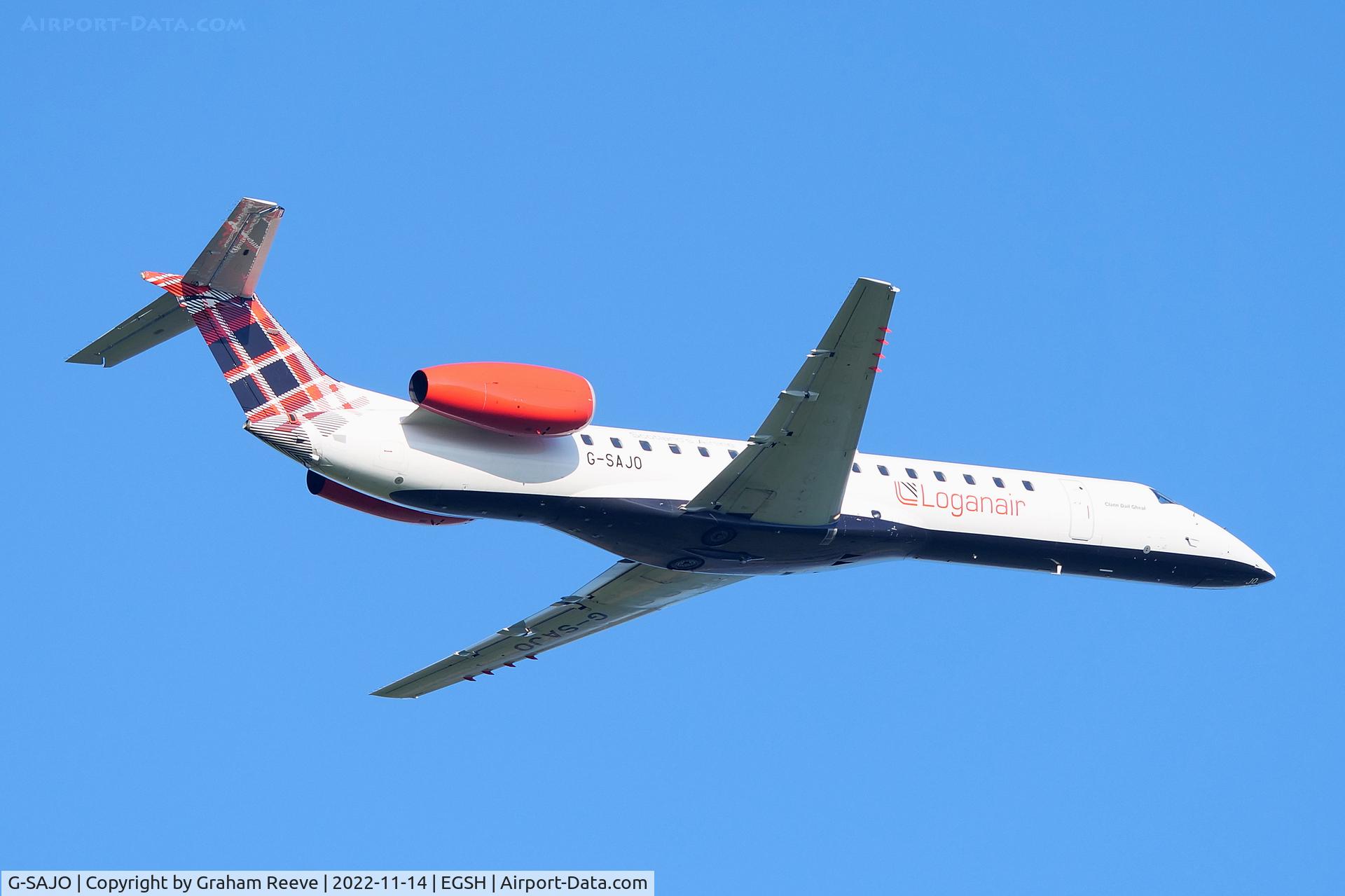 G-SAJO, 2000 Embraer ERJ-145MP (EMB-145MP) C/N 145216, Departing from Norwich.
