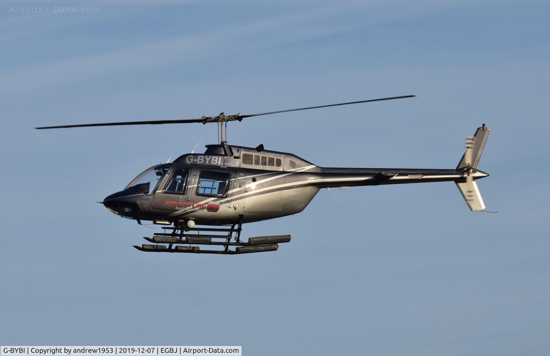 G-BYBI, 1992 Bell 206B JetRanger C/N 3668, G-BYBI landing at Gloucestershire Airport.