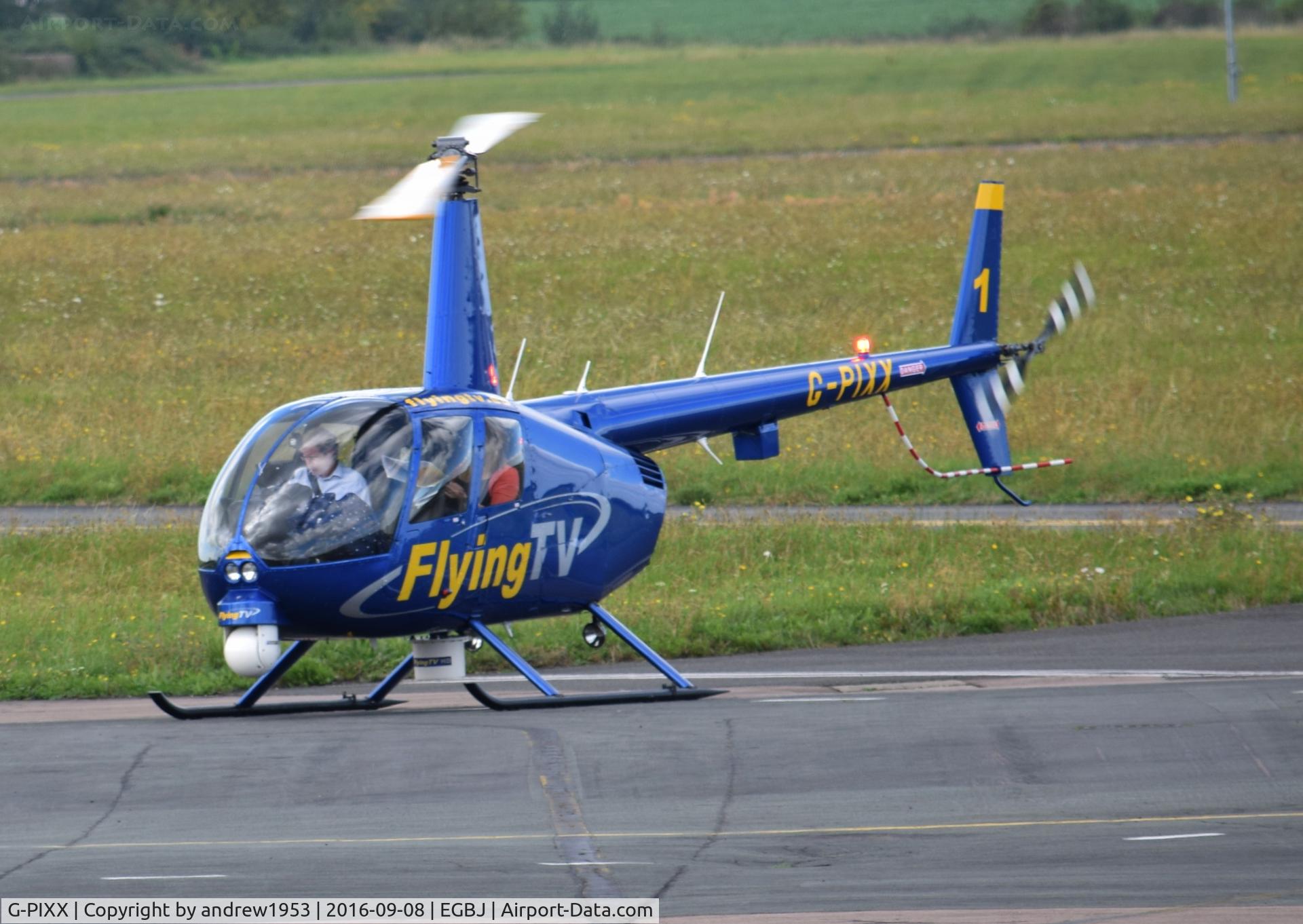 G-PIXX, 2004 Robinson R44 Raven II C/N 10263, G-PIXX at Gloucestershire Airport.