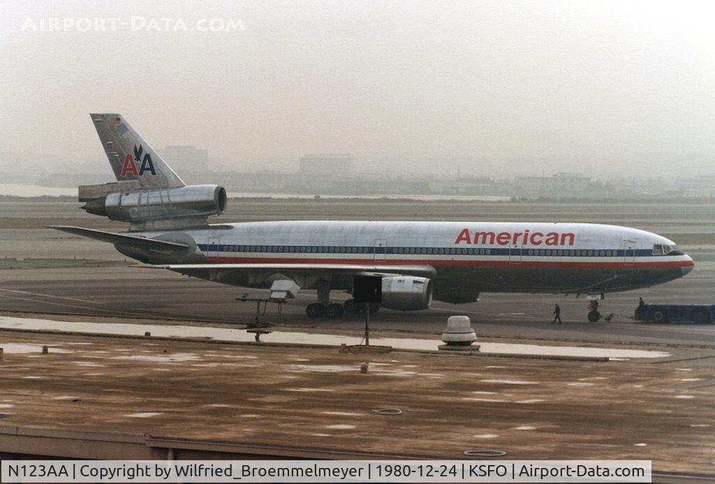 N123AA, 1972 McDonnell Douglas DC-10-10 C/N 46523, Seen from Observer Deck at San Francisco Airport.