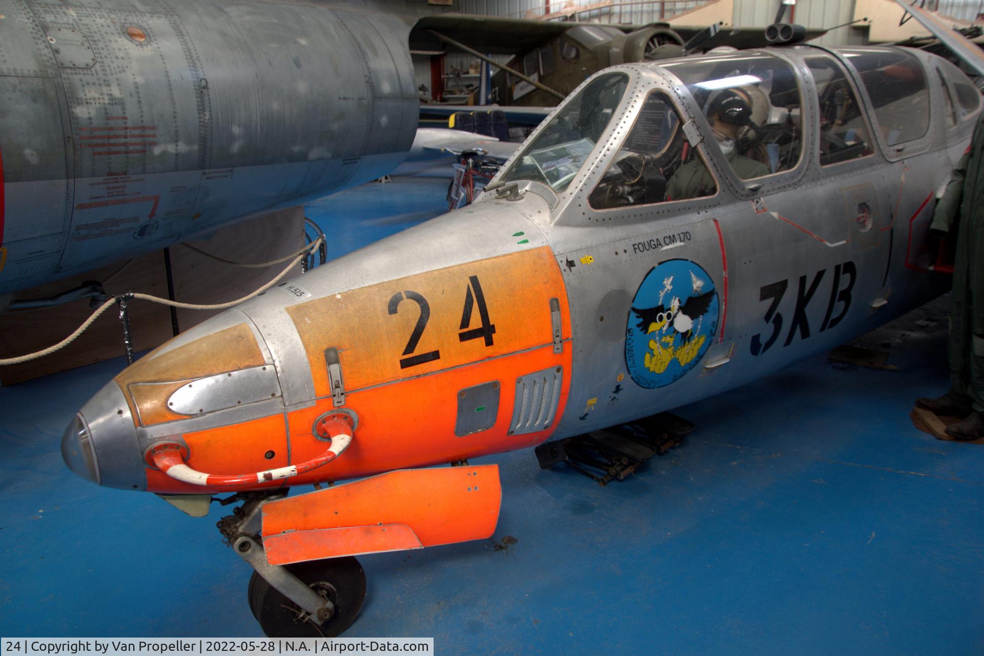 24, Fouga CM-170R Magister C/N 24, French Air Force Fouga CM.170R Magister jet trainer preserved in the Industry and Aviation Museum in Albert, France, 2022