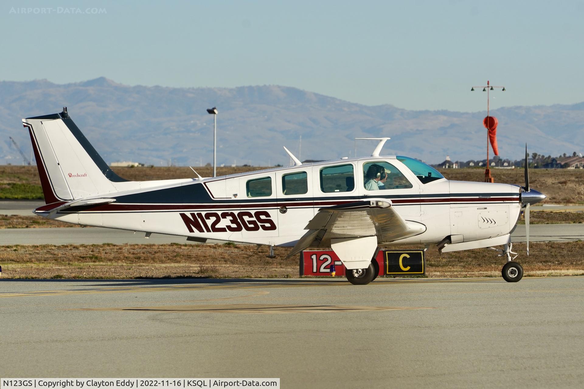 N123GS, 1979 Beech A36 Bonanza 36 C/N E-1464, San Carlos Airport in Califonia 2022.