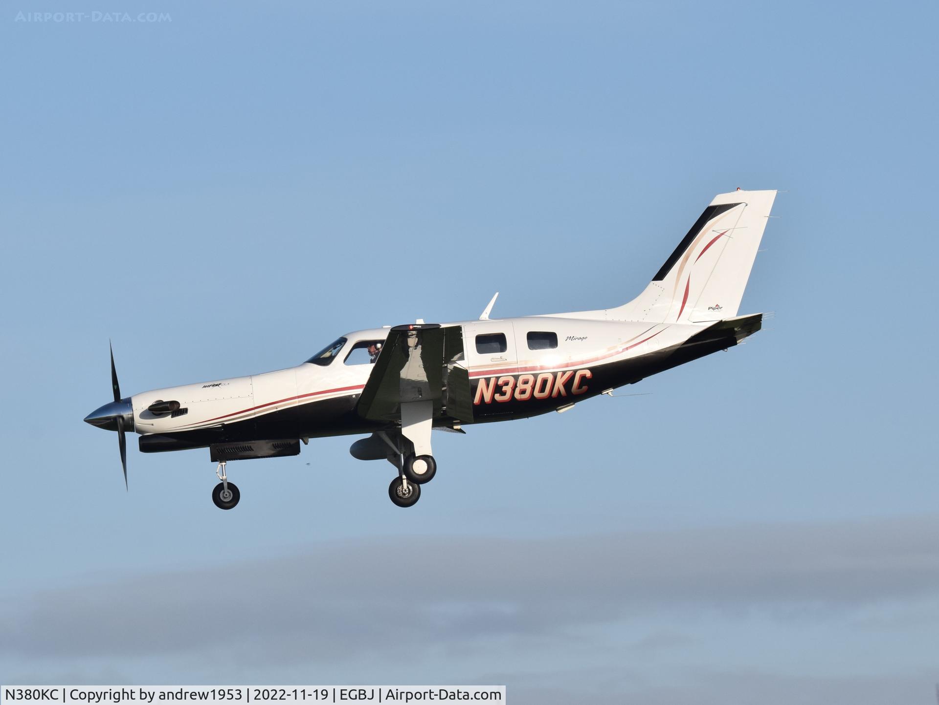 N380KC, 2006 Piper PA-46-350P Malibu Mirage C/N 4636380, N380KC landing at Gloucestershire Airport.