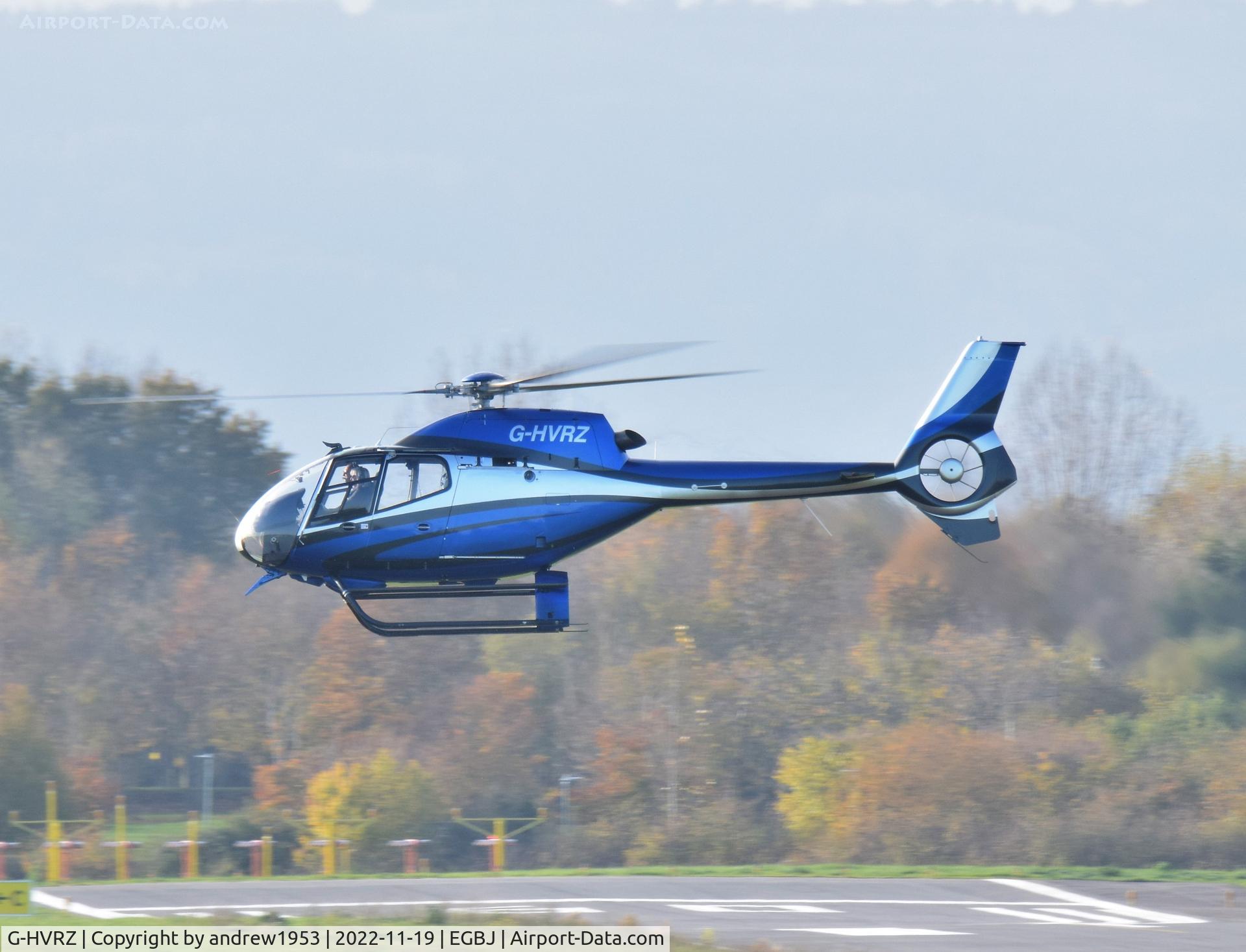 G-HVRZ, 2003 Eurocopter EC-120B Colibri C/N 1338, G-HVRZ landing at Gloucestershire Airport.