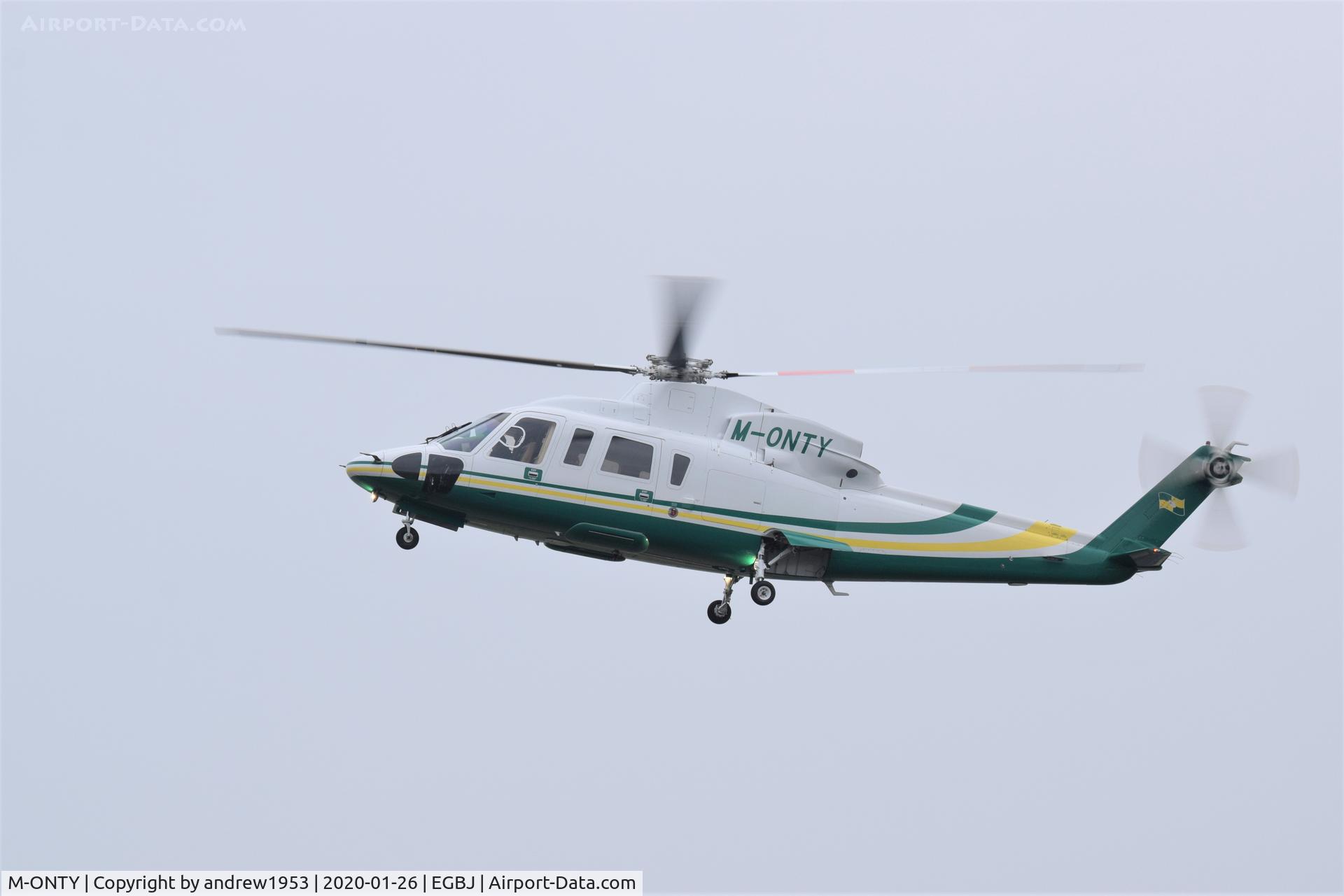 M-ONTY, 2007 Sikorsky S-76C C/N 760696, M-ONTY landing at Gloucestershire Airport.