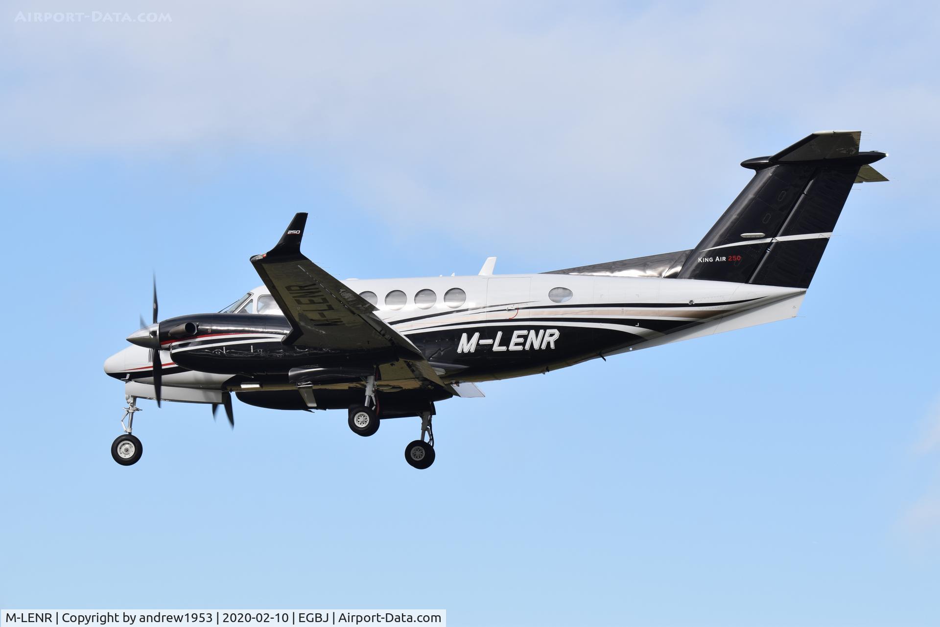 M-LENR, 2012 Hawker Beechcraft B200GT King Air C/N BY-135, M-LENR landing at Gloucestershire Airport.