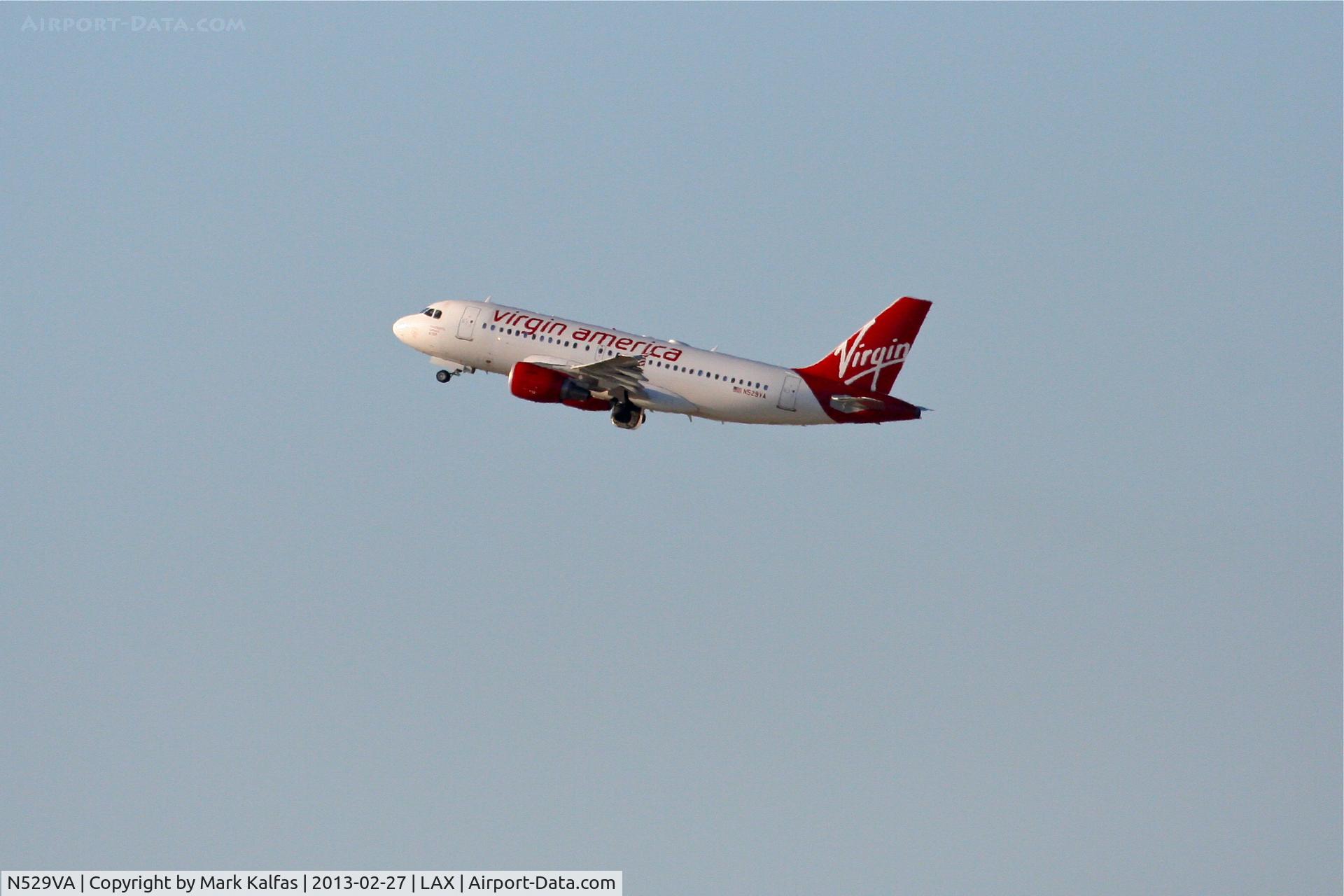 N529VA, 2008 Airbus A319-112 C/N 3684, Virgin America A319 departing 24L KLAX