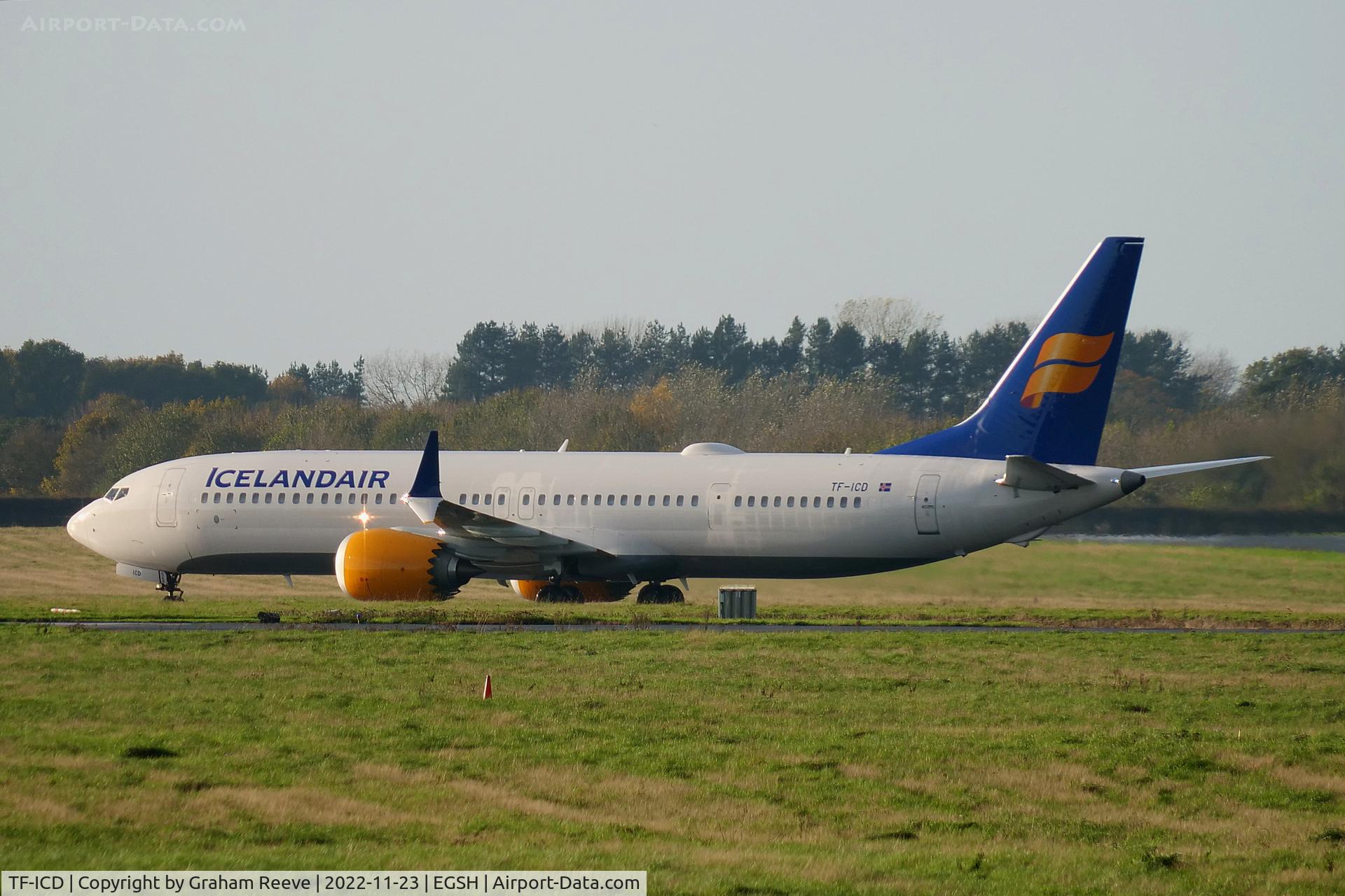 TF-ICD, 2021 Boeing 737-9 MAX C/N 44361, Just landed at Norwich.