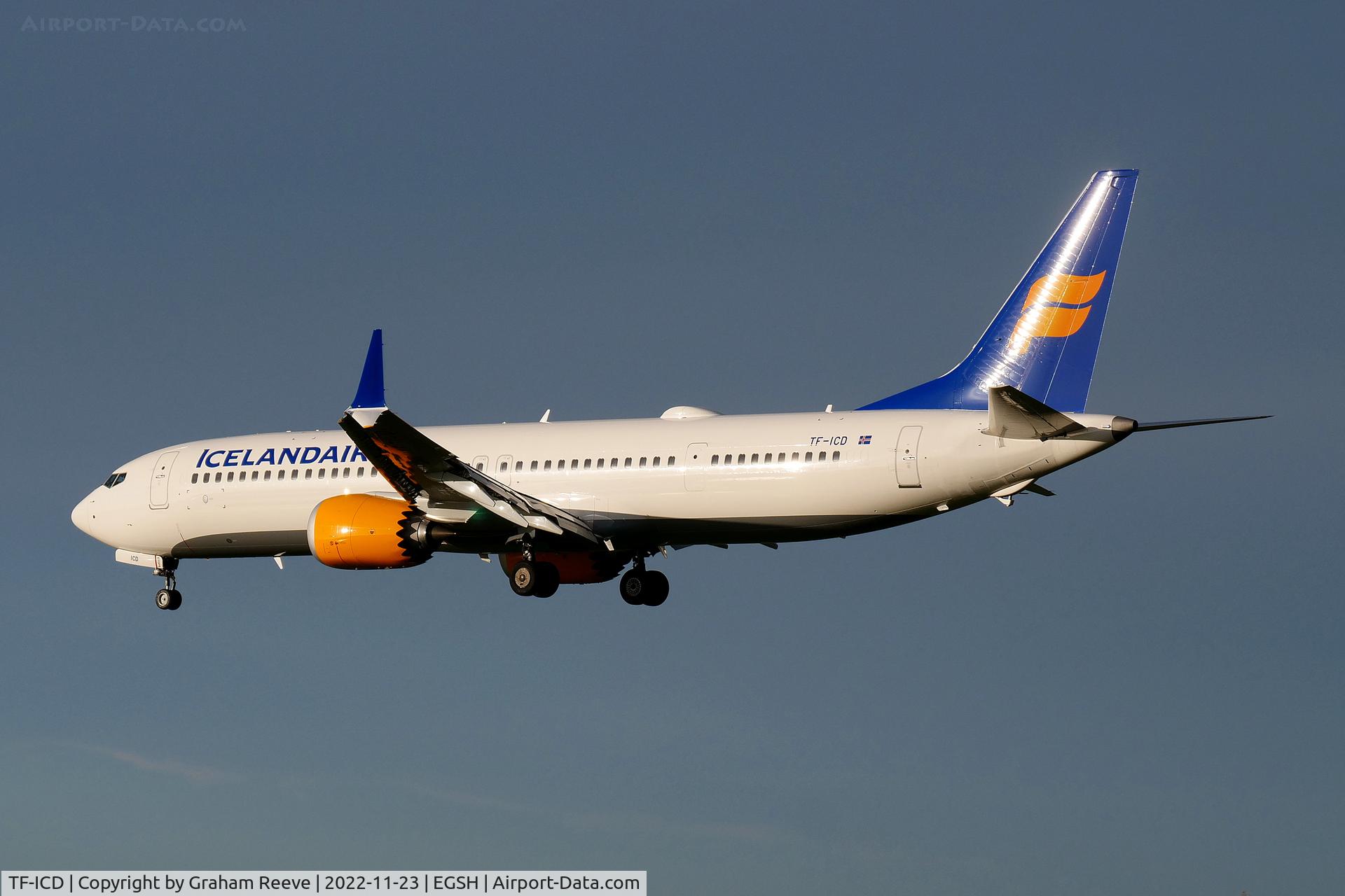 TF-ICD, 2021 Boeing 737-9 MAX C/N 44361, Landing at Norwich.