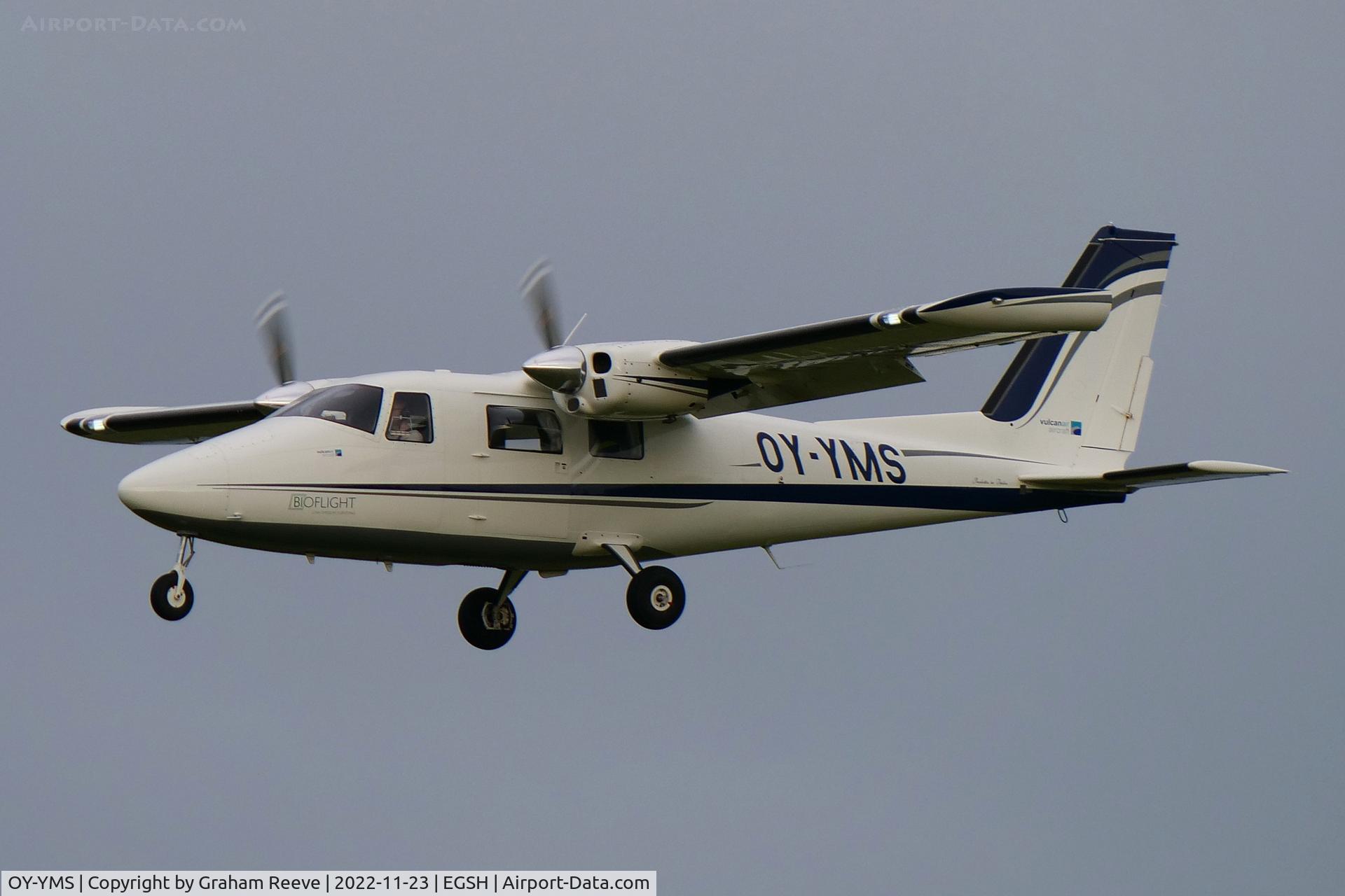 OY-YMS, 2022 Partenavia P.68C C/N 520/C, Landing at Norwich.