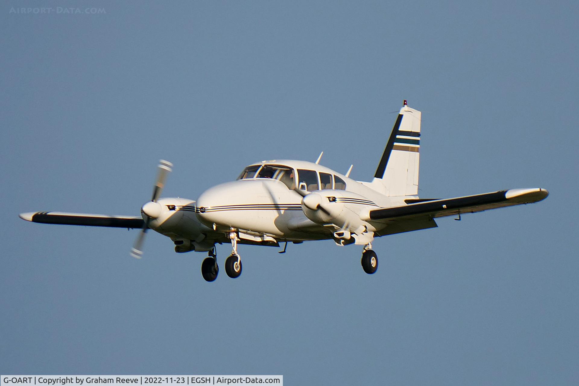 G-OART, 1969 Piper PA-23-250 Aztec D C/N 27-4293, Landing at Norwich.