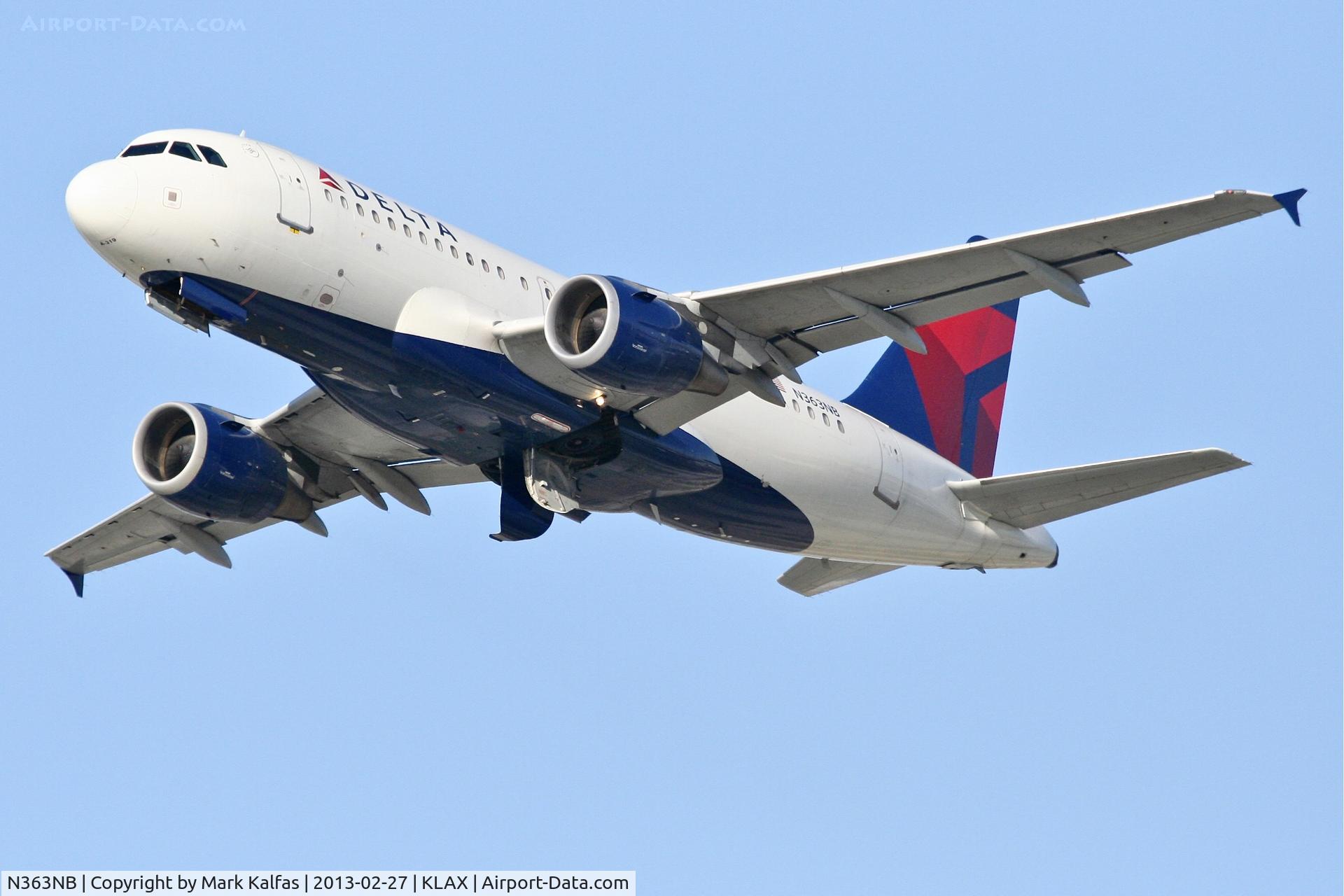 N363NB, 2003 Airbus A319-114 C/N 1990, Delta A318, N363NB departing 25R KLAX