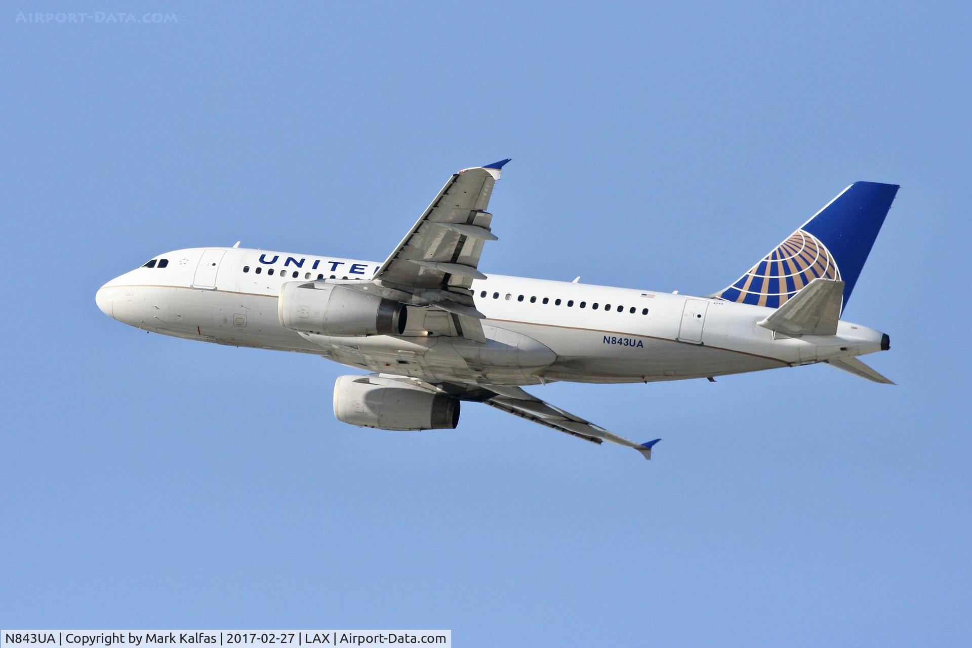 N843UA, 2001 Airbus A319-131 C/N 1573, United Airlines A319, N843UA departing 25R KLAX
