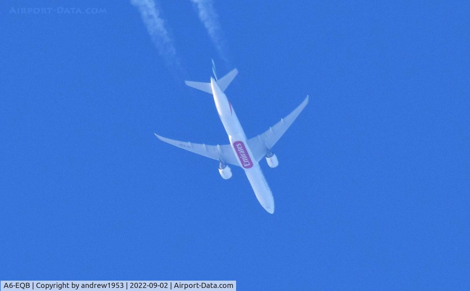 A6-EQB, 2017 Boeing 777-31HER C/N 42347, A6-EQB over the Bristol Channel @34,000ft.
