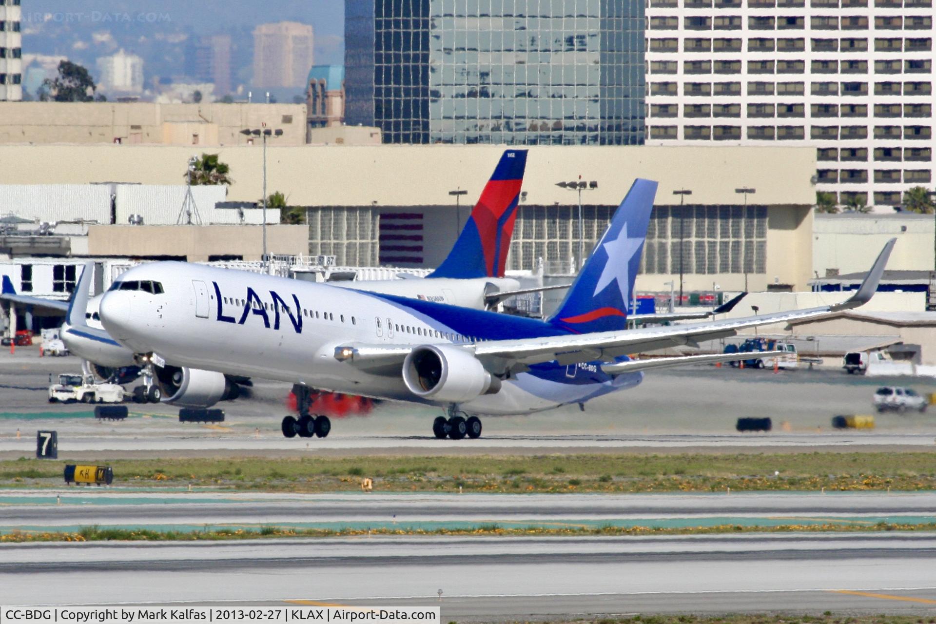 CC-BDG, 2012 Boeing 767-316/ER C/N 41747, LAN B763, CC-BDG departing 25R LAX