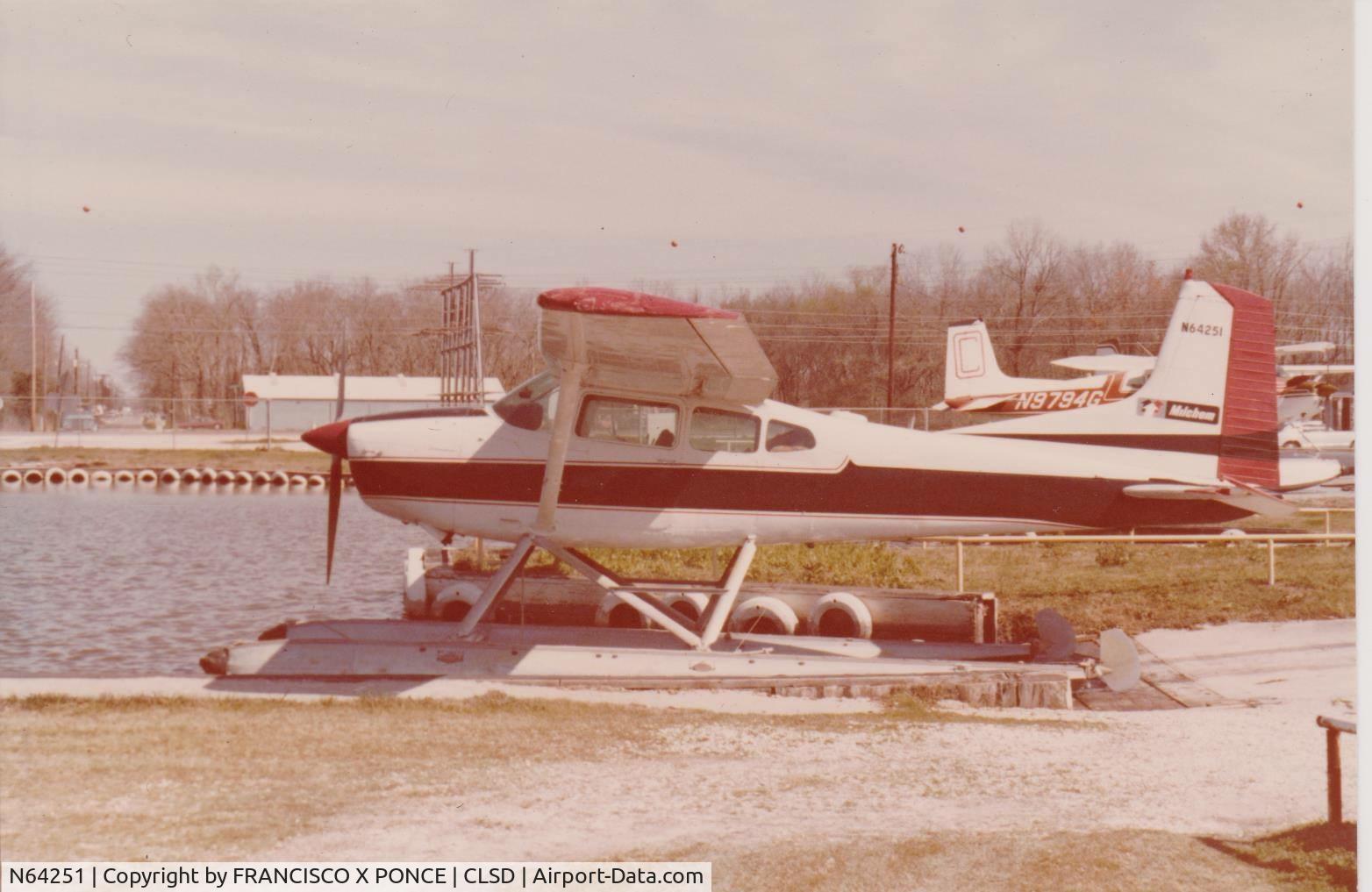 N64251, 1977 Cessna 180K Skywagon C/N 18052886, This picture was taken in the early 80's at Westwego Seaplane Base in Loisiana