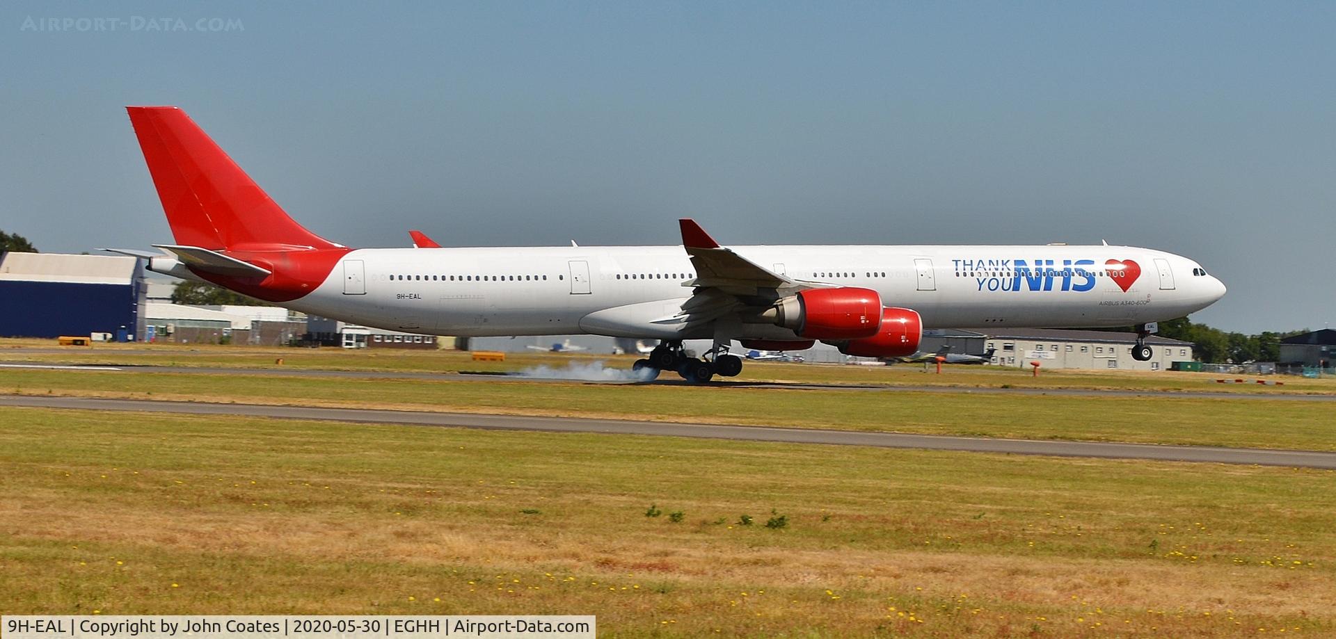 9H-EAL, 2005 Airbus A340-642 C/N 622, Touching down on 08