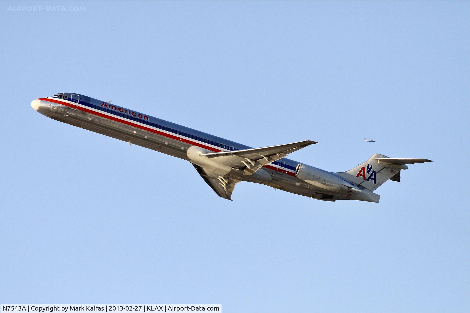 N7543A, 1990 McDonnell Douglas MD-82 (DC-9-82) C/N 53025, American Airlines MD82,  McDonnell Douglas MD-82 departing 25R at LAX