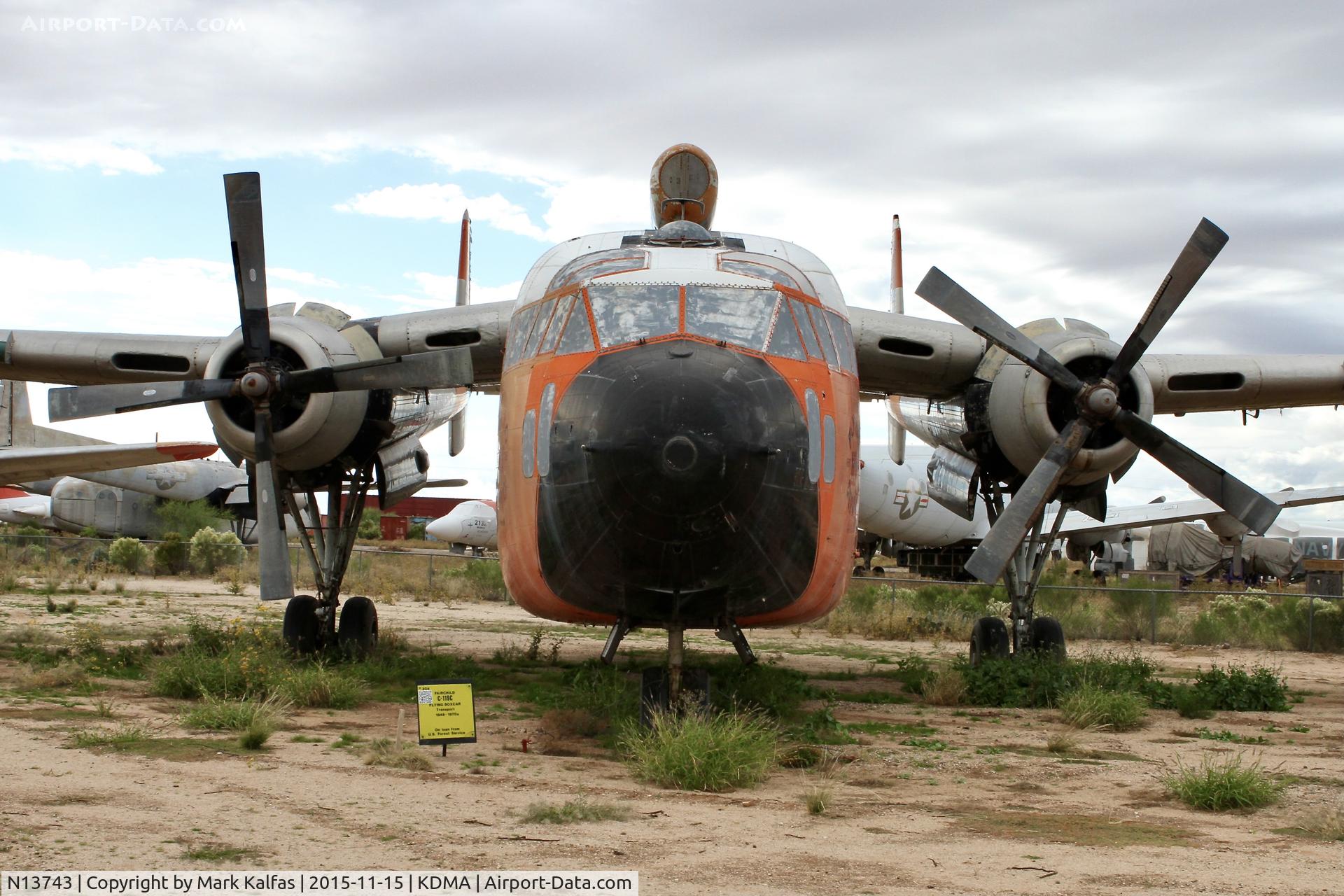N13743, 1949 Fairchild C-119C Flying Boxcar C/N 10369, Hemet Valley Flying Service Fairchild C-119C Flying Boxcar, N13743 at Pima