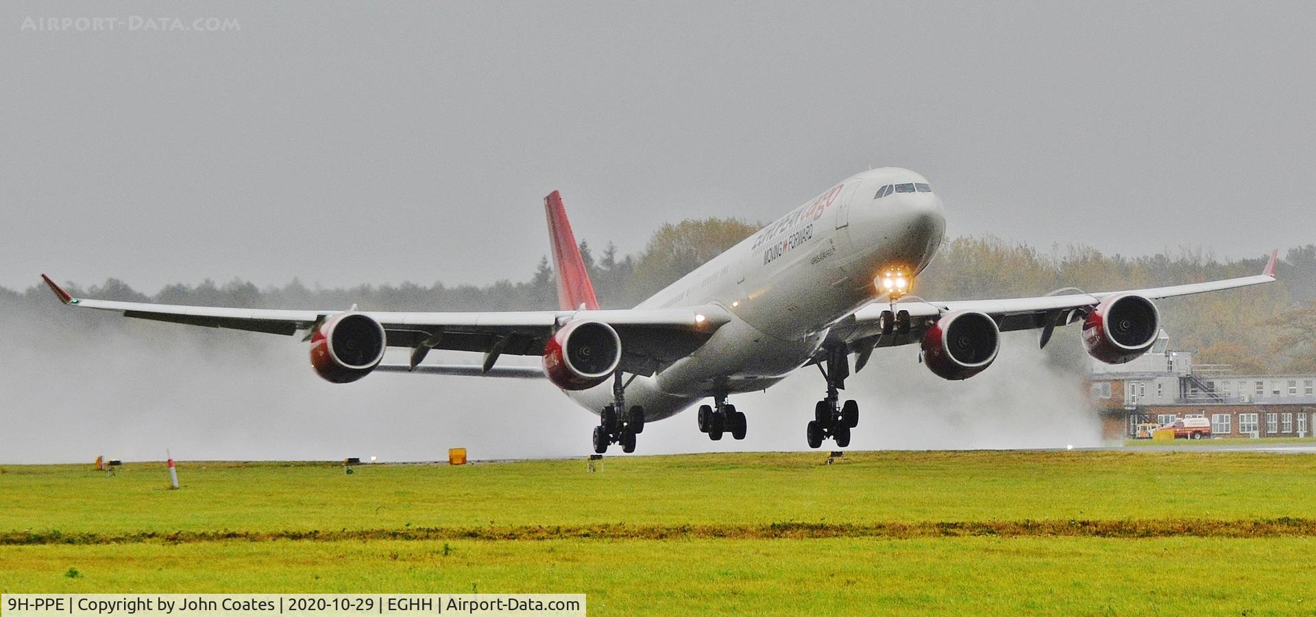 9H-PPE, 2006 Airbus A340-642 C/N 787, Lift off a very wet 26