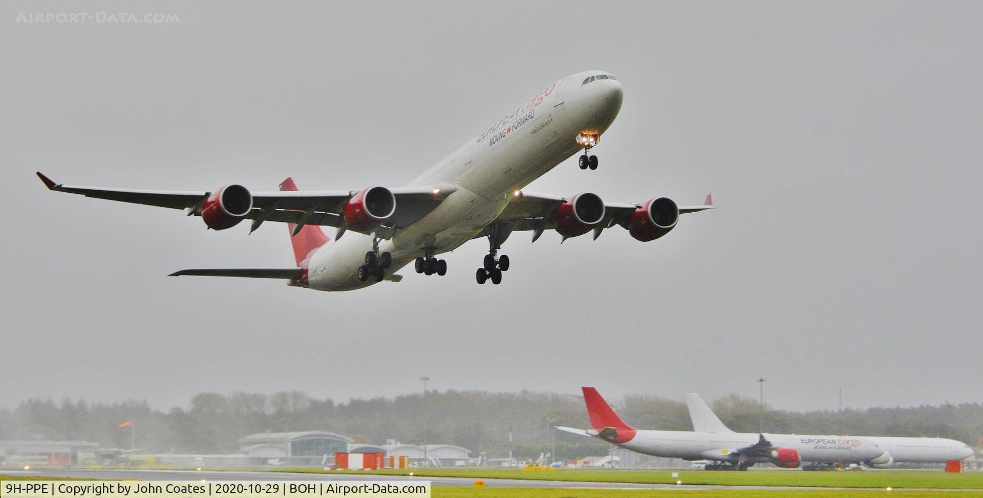 9H-PPE, 2006 Airbus A340-642 C/N 787, Climbing from a wet 26