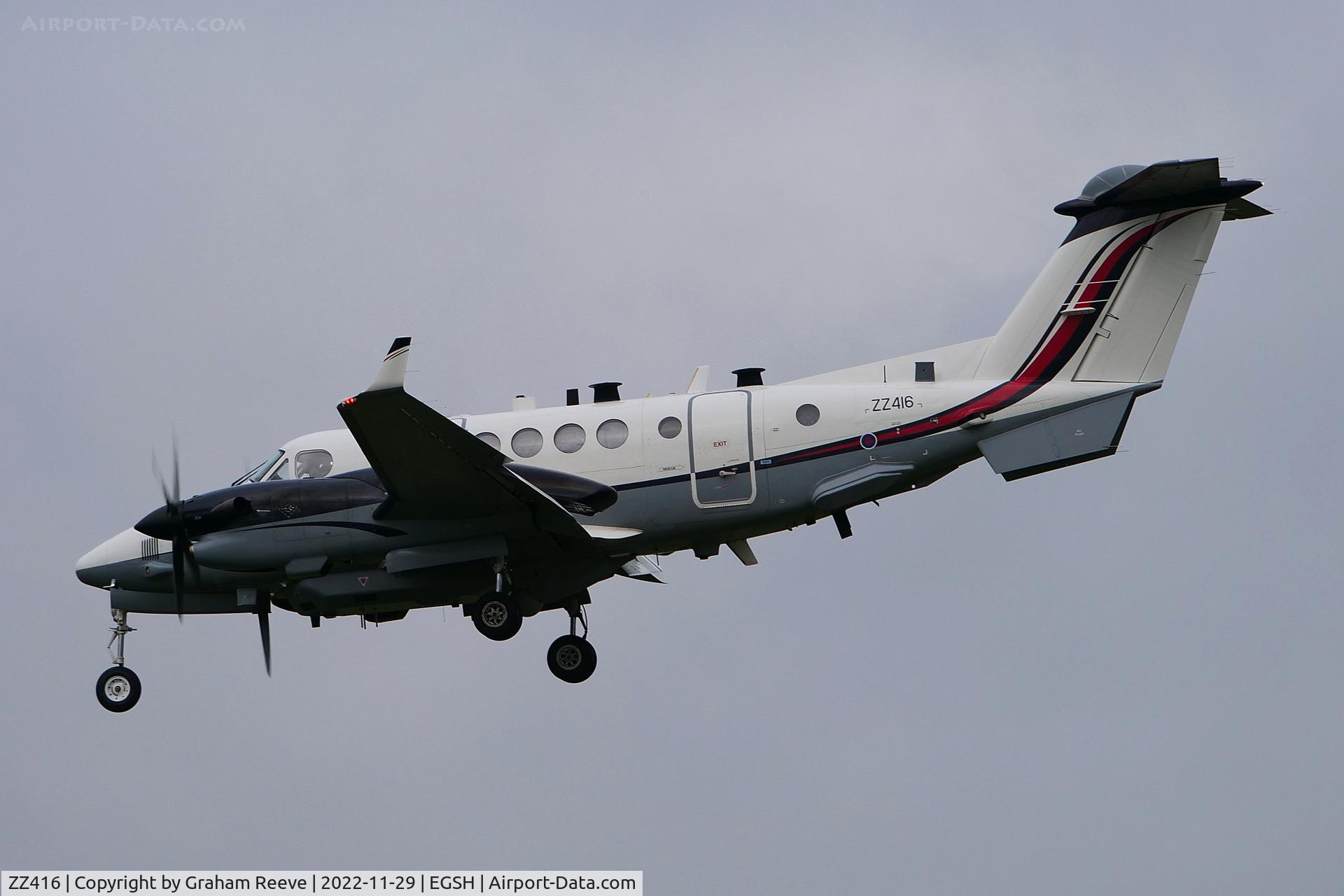 ZZ416, 2007 Beechcraft Shadow R.Mk1 (350CER) Super King Air C/N FM-14, On approach to Norwich.