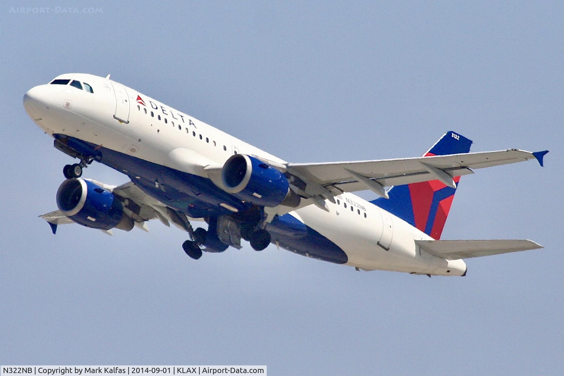N322NB, 2001 Airbus A319-114 C/N 1434, Delta Airbus A319-114, N322NB departing 25R LAX