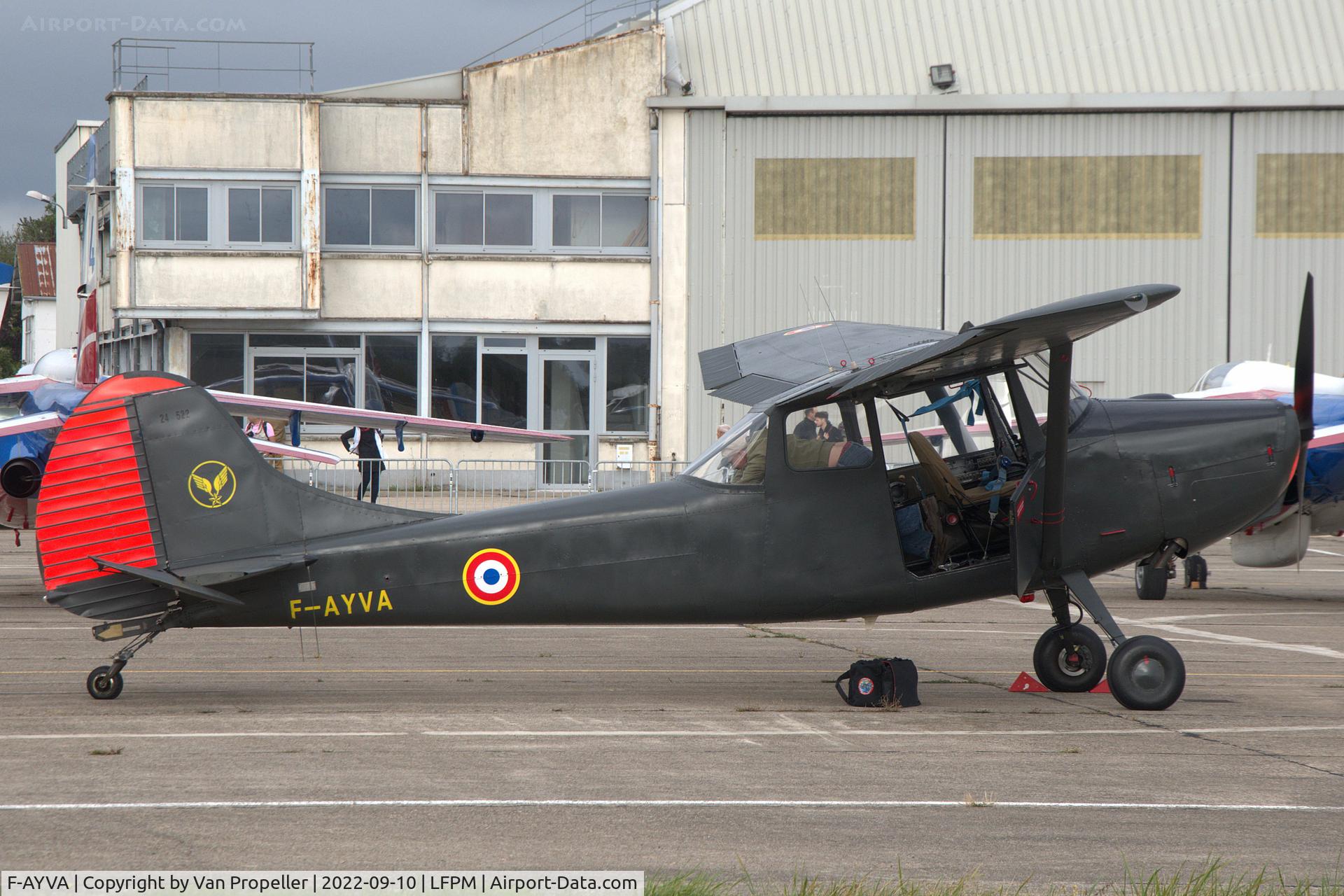F-AYVA, Cessna L-19E Bird Dog Bird Dog C/N 24522, Cessna O-1E Bird Dog parked at Melun Villaroche airport, France, 2022