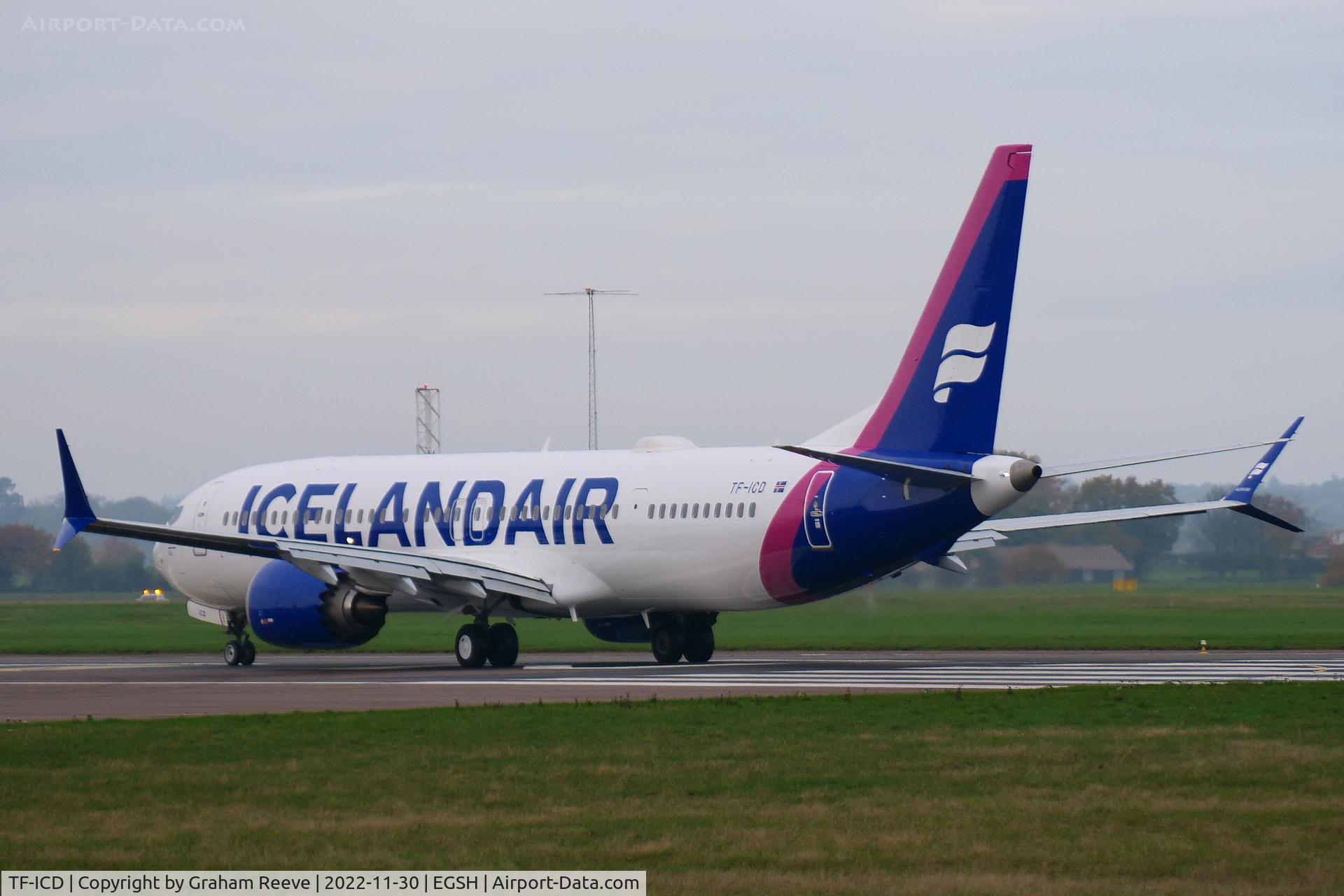 TF-ICD, 2021 Boeing 737-9 MAX C/N 44361, Departing from Norwich.