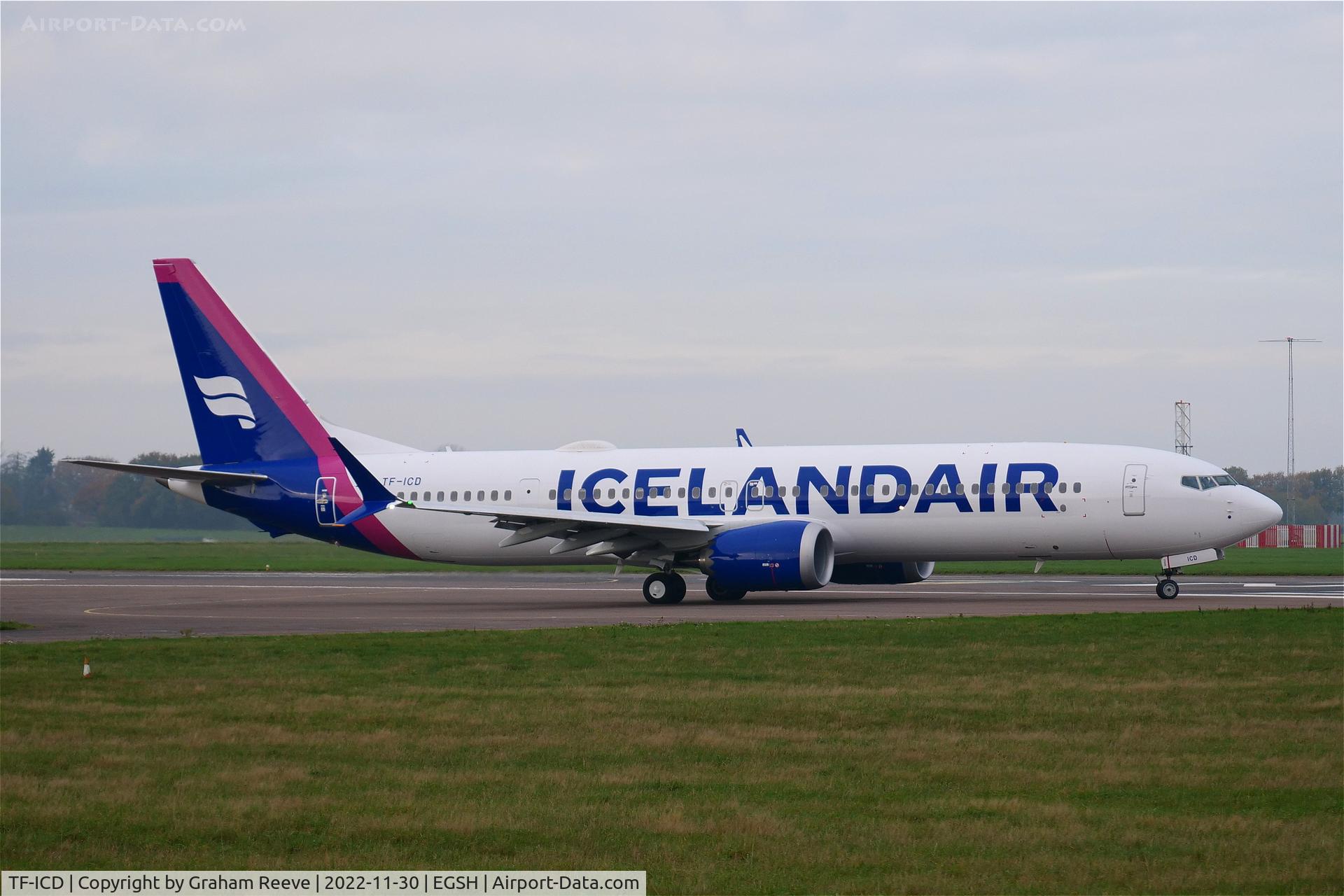 TF-ICD, 2021 Boeing 737-9 MAX C/N 44361, Departing from Norwich.