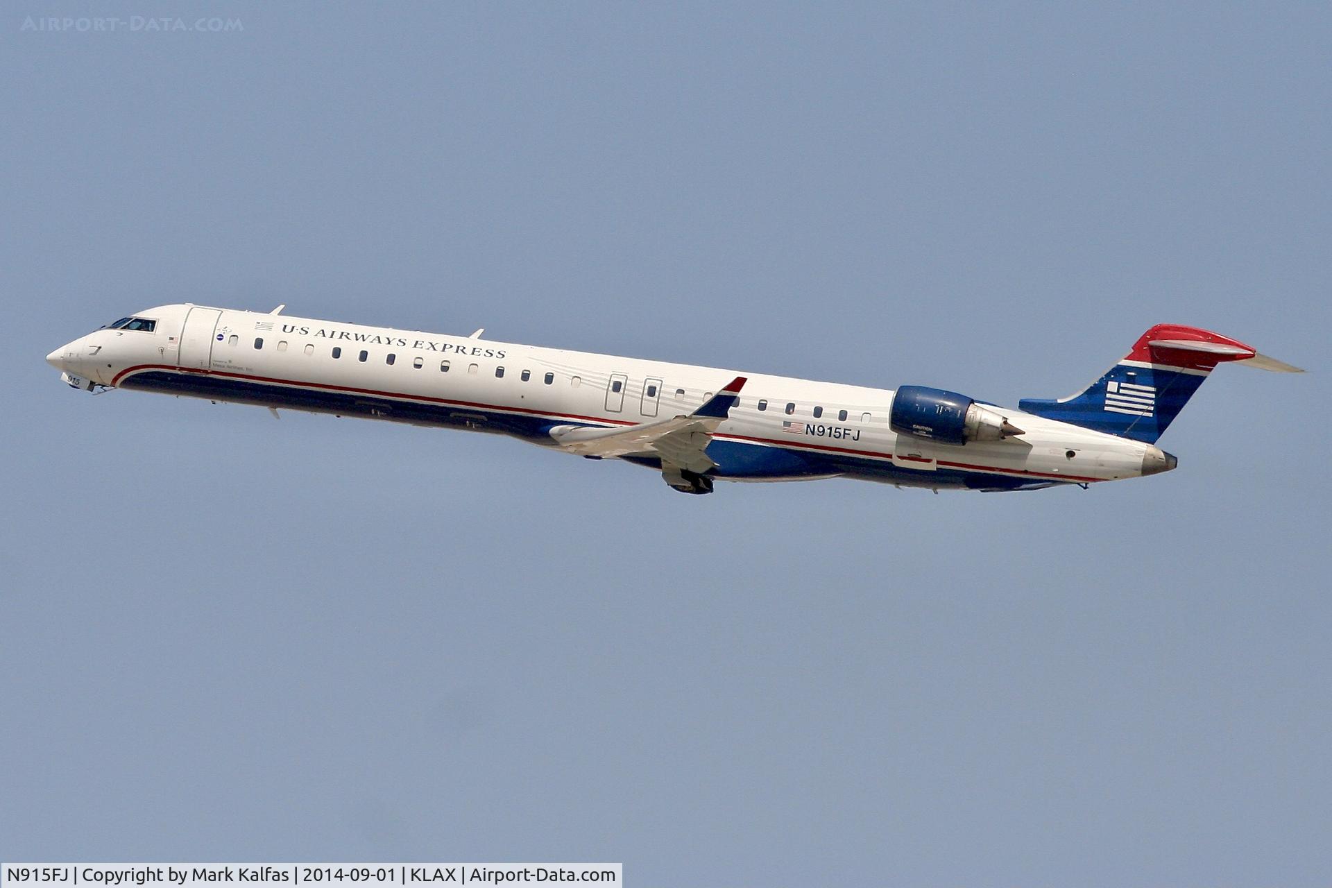 N915FJ, 2004 Bombardier CRJ900 (CL-600-2D24) C/N 15015, US Airways Express/Mesa Airlines,Bombardier CRJ-900, N915FJ departing 25R LAX