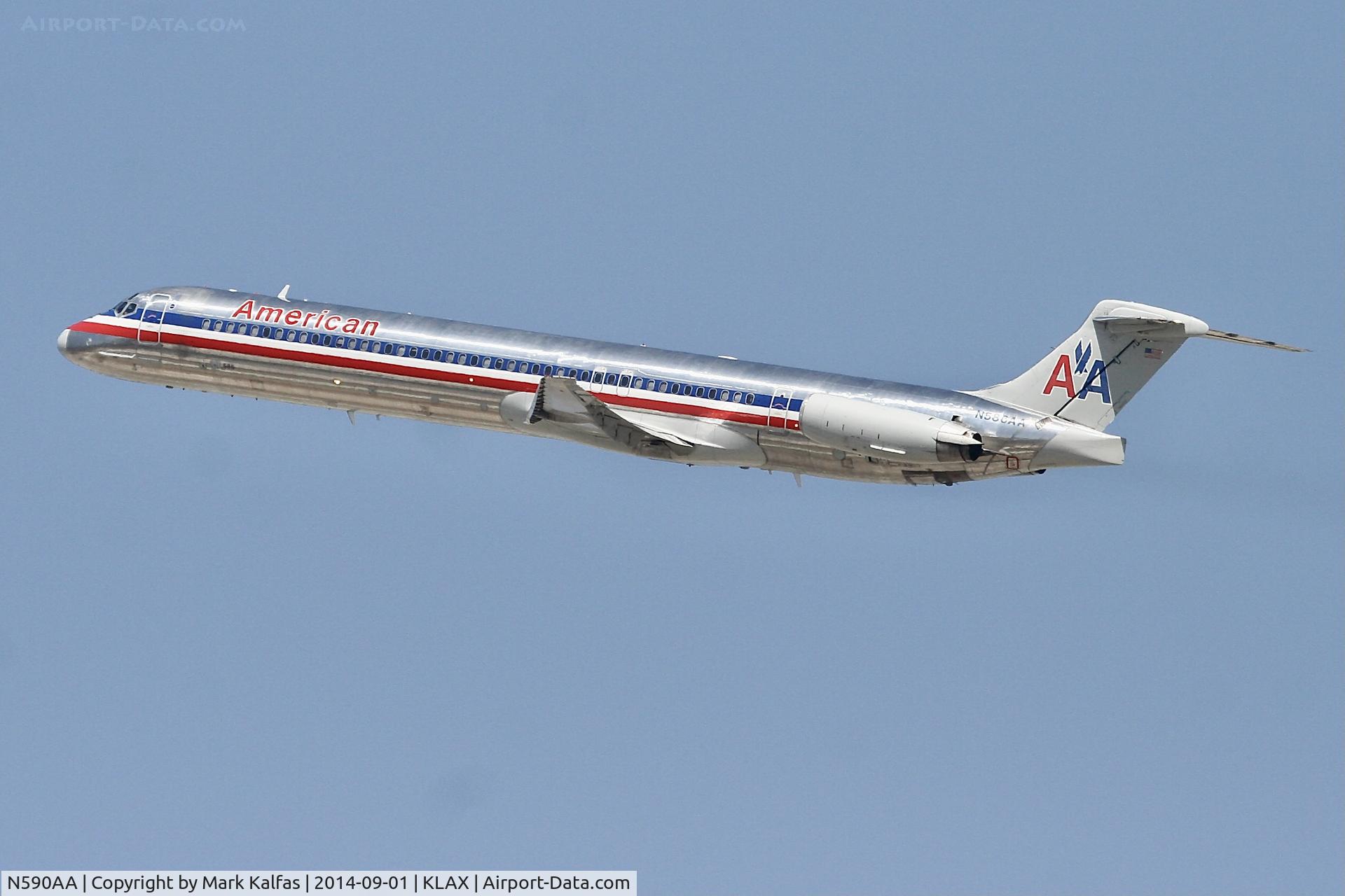N590AA, 1991 McDonnell Douglas MD-83 (DC-9-83) C/N 53253, American McDonnell Douglas MD-82, N580AA departing 25R LAX