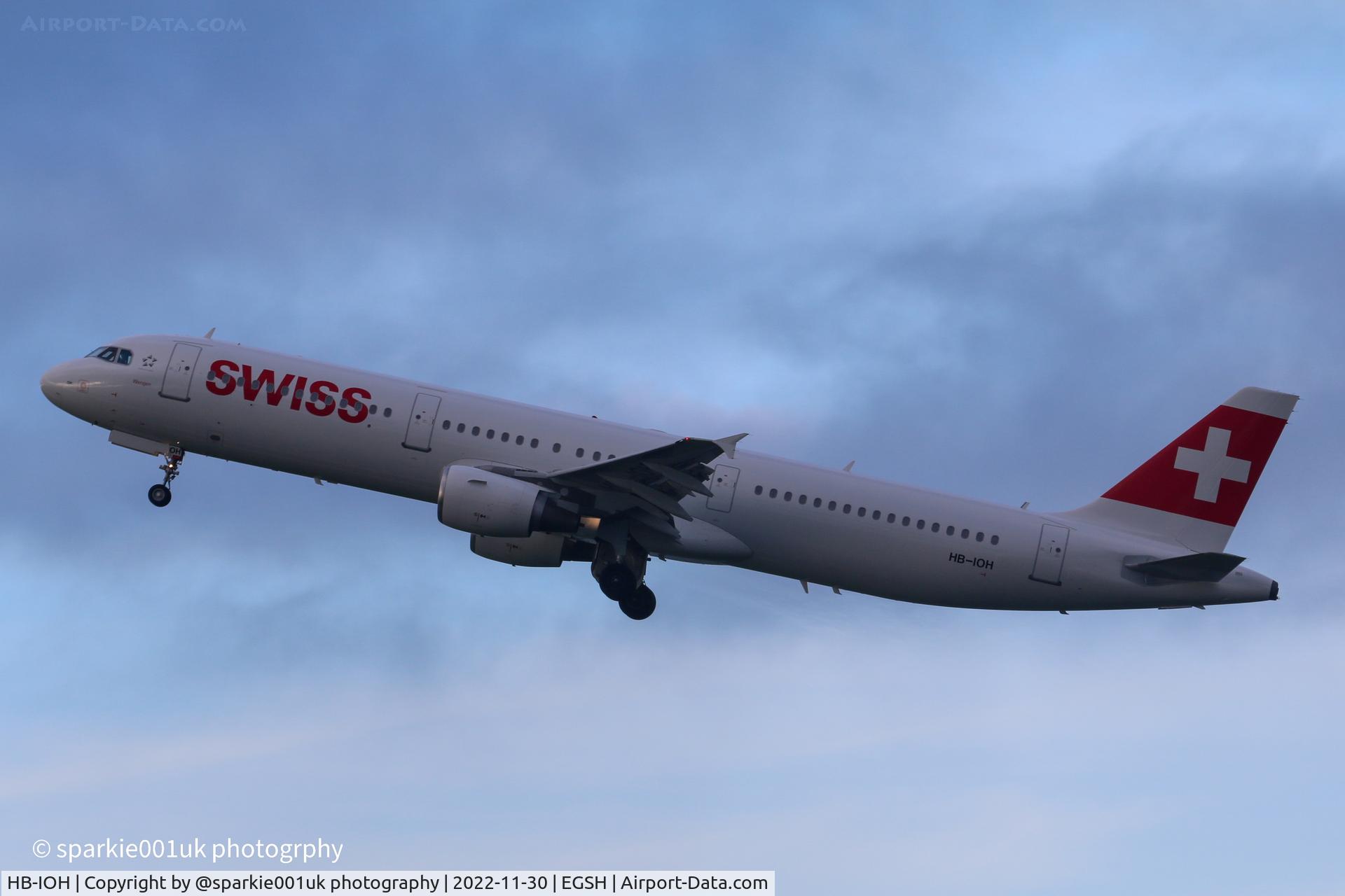 HB-IOH, 1997 Airbus A321-111 C/N 664, Departing Norwich following a refresh on the livery