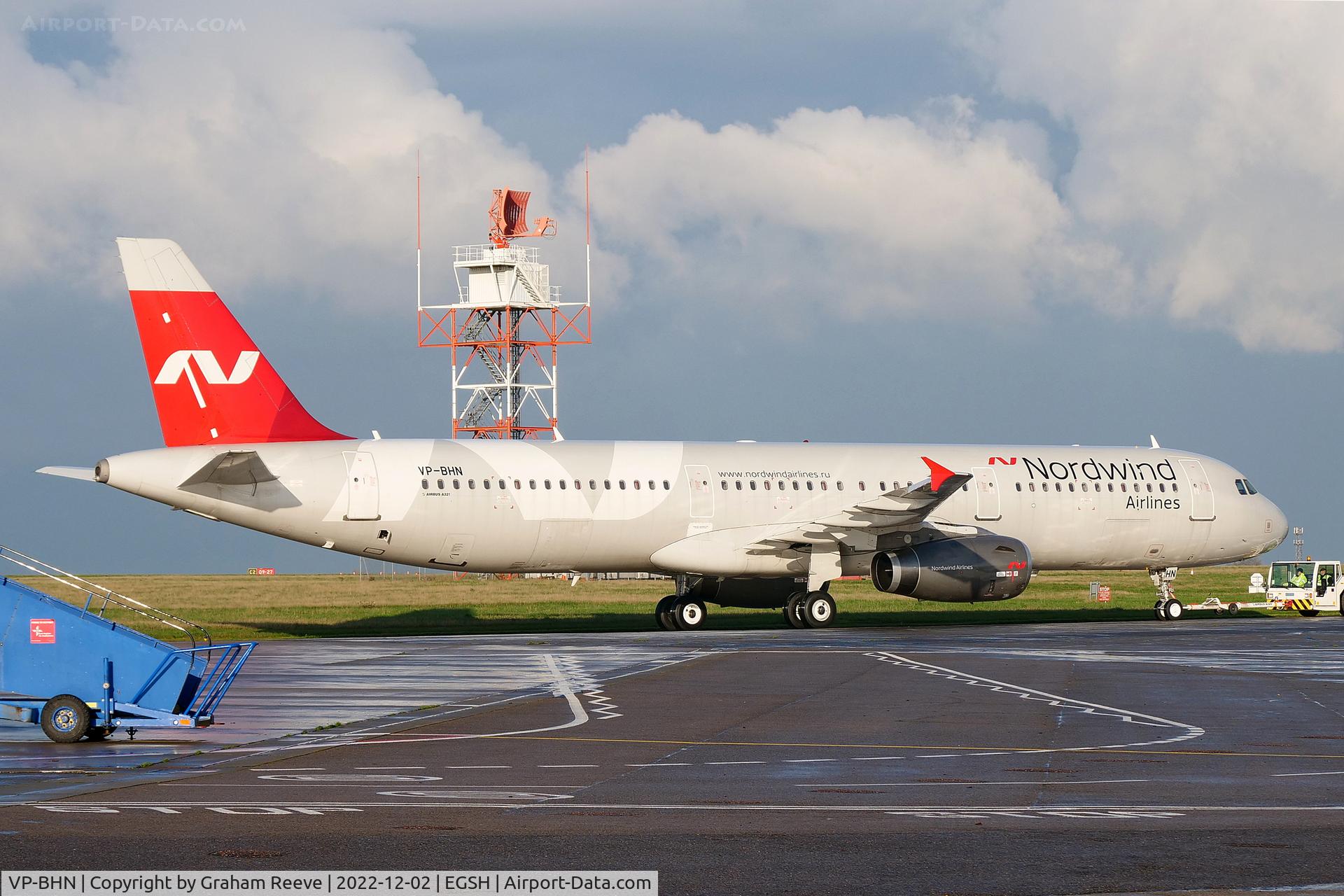VP-BHN, 2007 Airbus A321-231 C/N 3106, Under tow at Norwich.