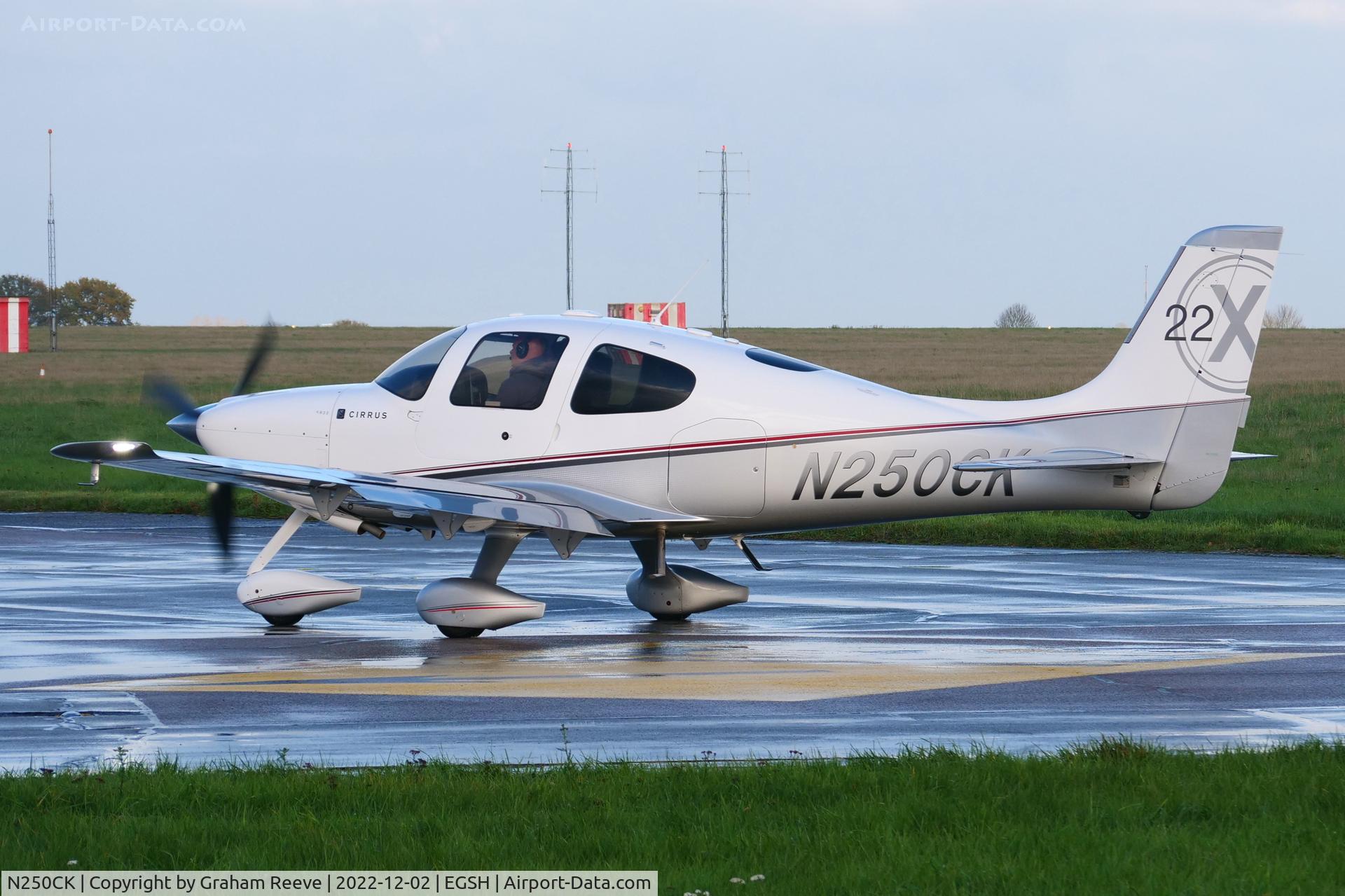 N250CK, 2009 Cirrus SR22X C/N 3421, Just landed at Norwich.